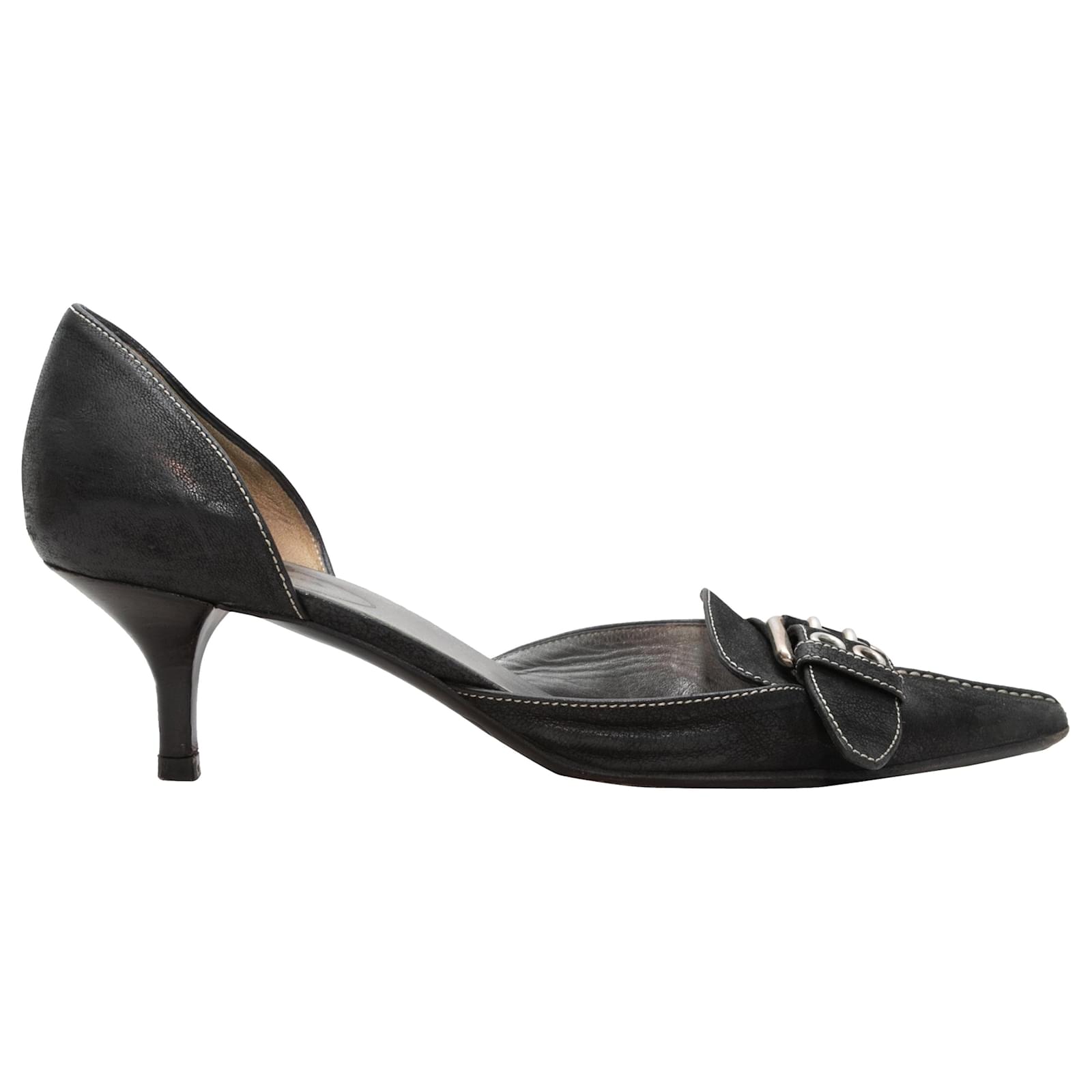 Black Prada Pointed-Toe d'Orsay Heels Size 38.5 Leather ref