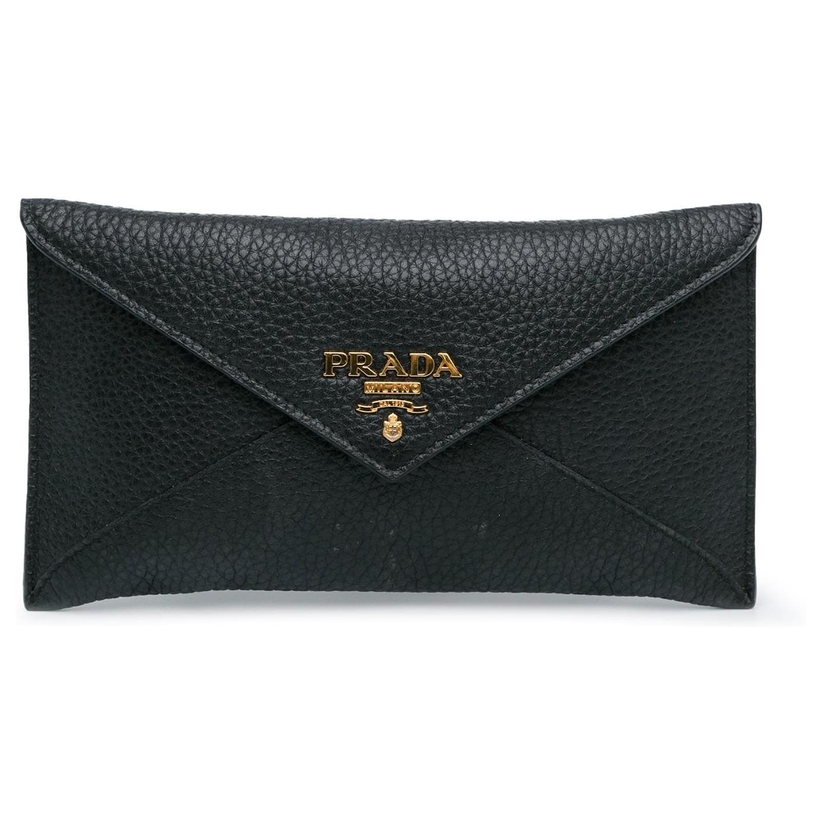 Black Prada Vitello Grain Envelope Wallet