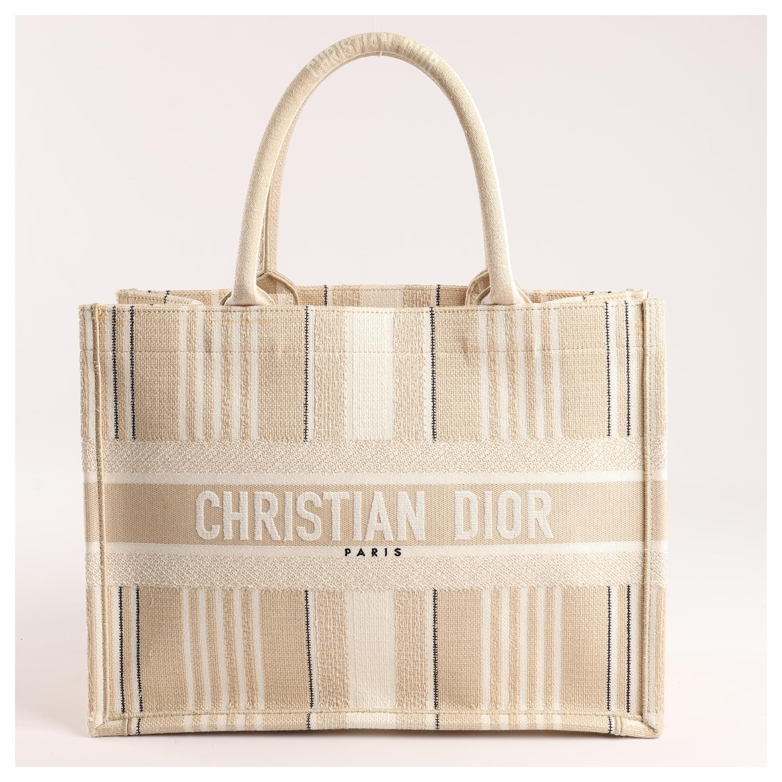 Christian Dior Book Tote Medium Canvas Handbag in Beige Cloth ref