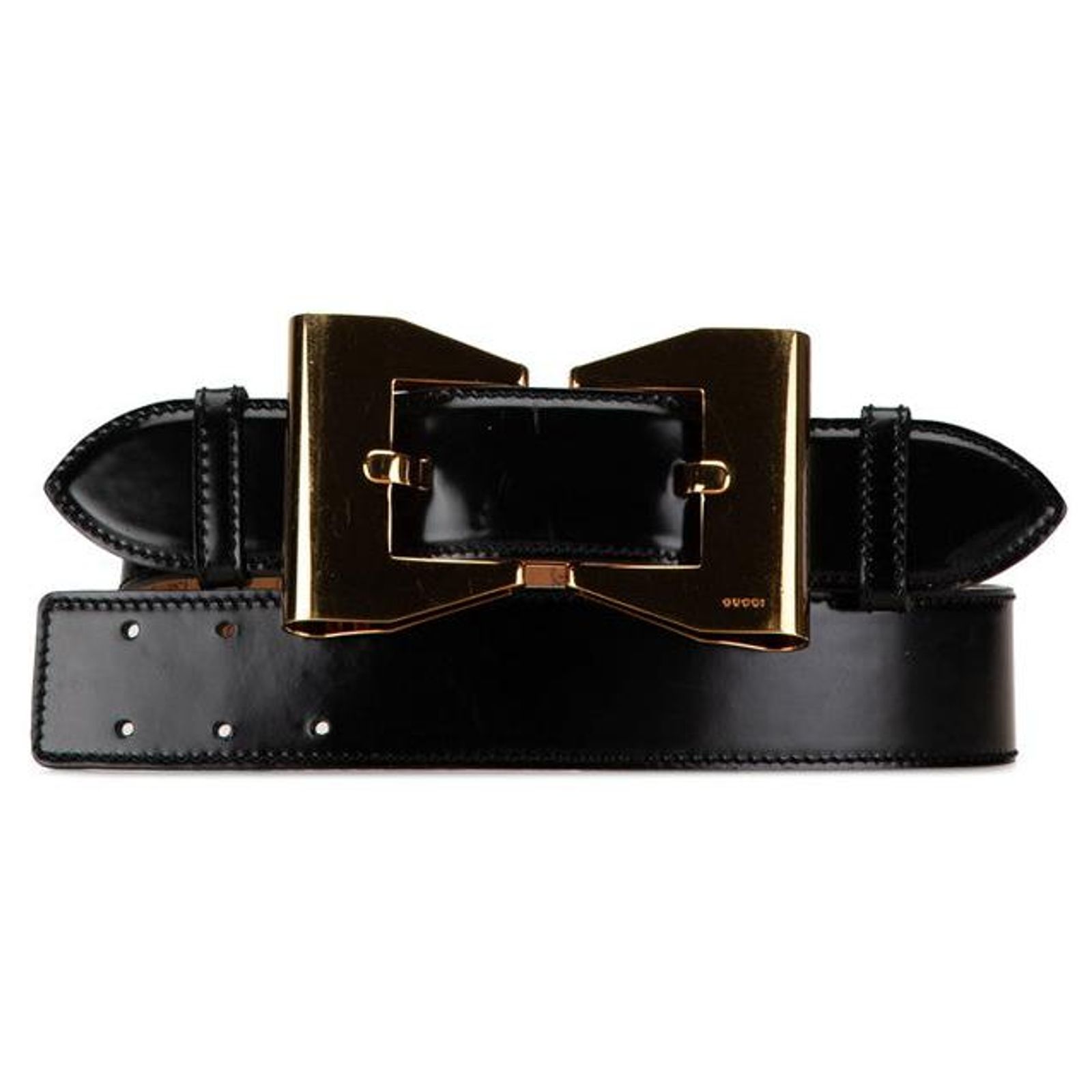 Gucci Ribbon Buckle Leather Belt Black Gold ref.1569669  display picture 2