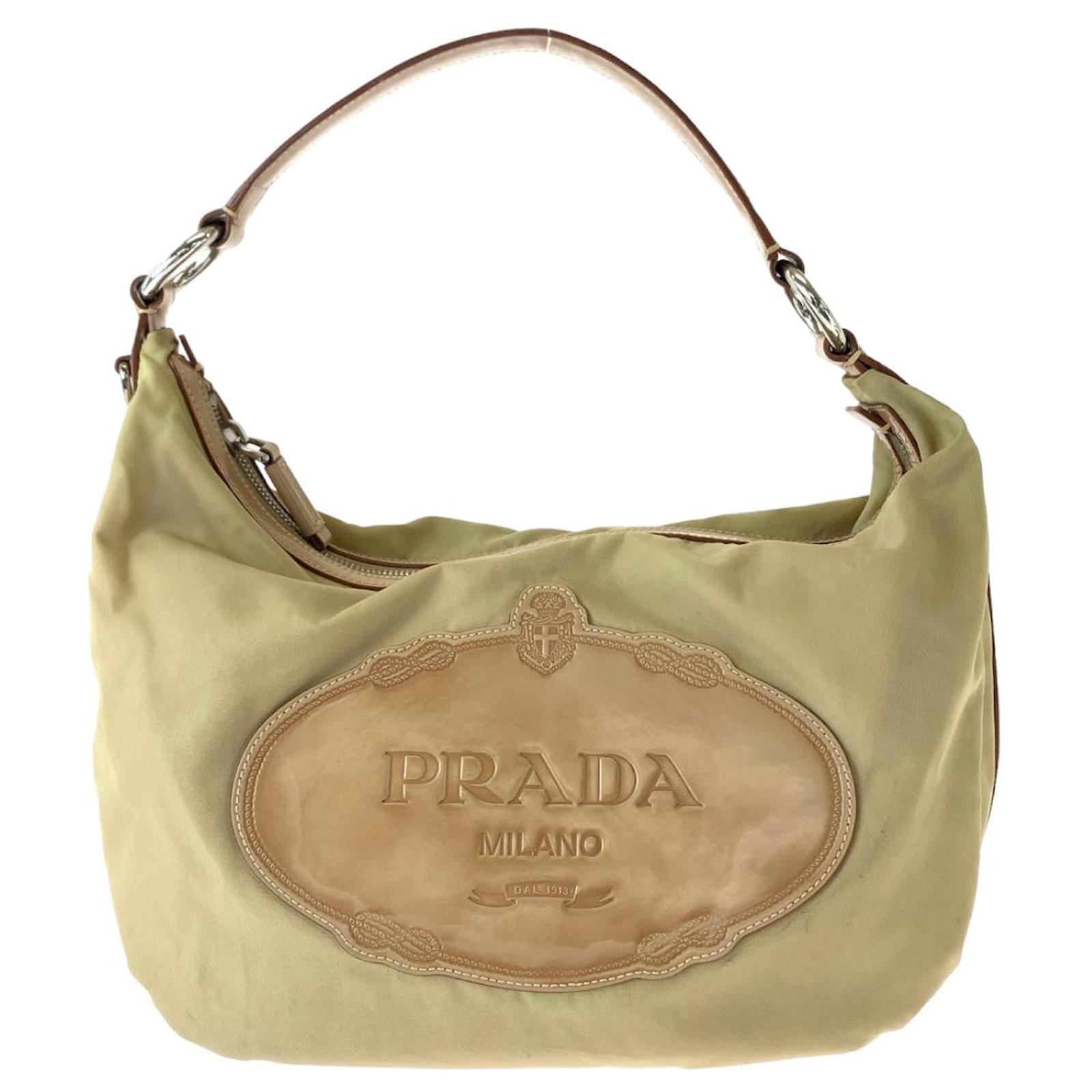 Prada Tessuto Logo Jacquard Nylon Shoulder Bag Brown Beige Cloth