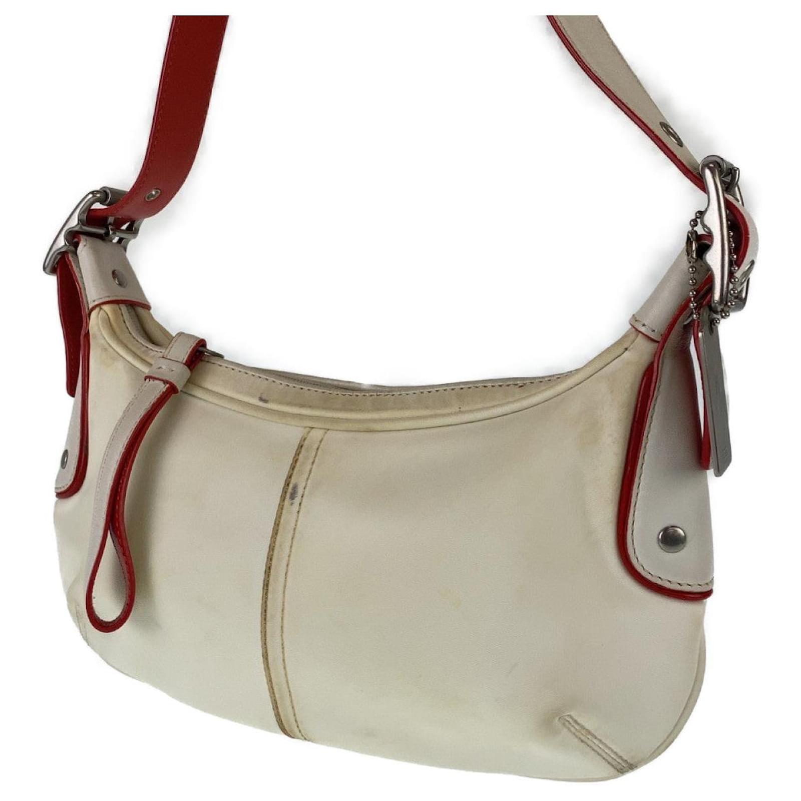 Coach Nylon/Leather Shoulder Bag Pochette White Cloth