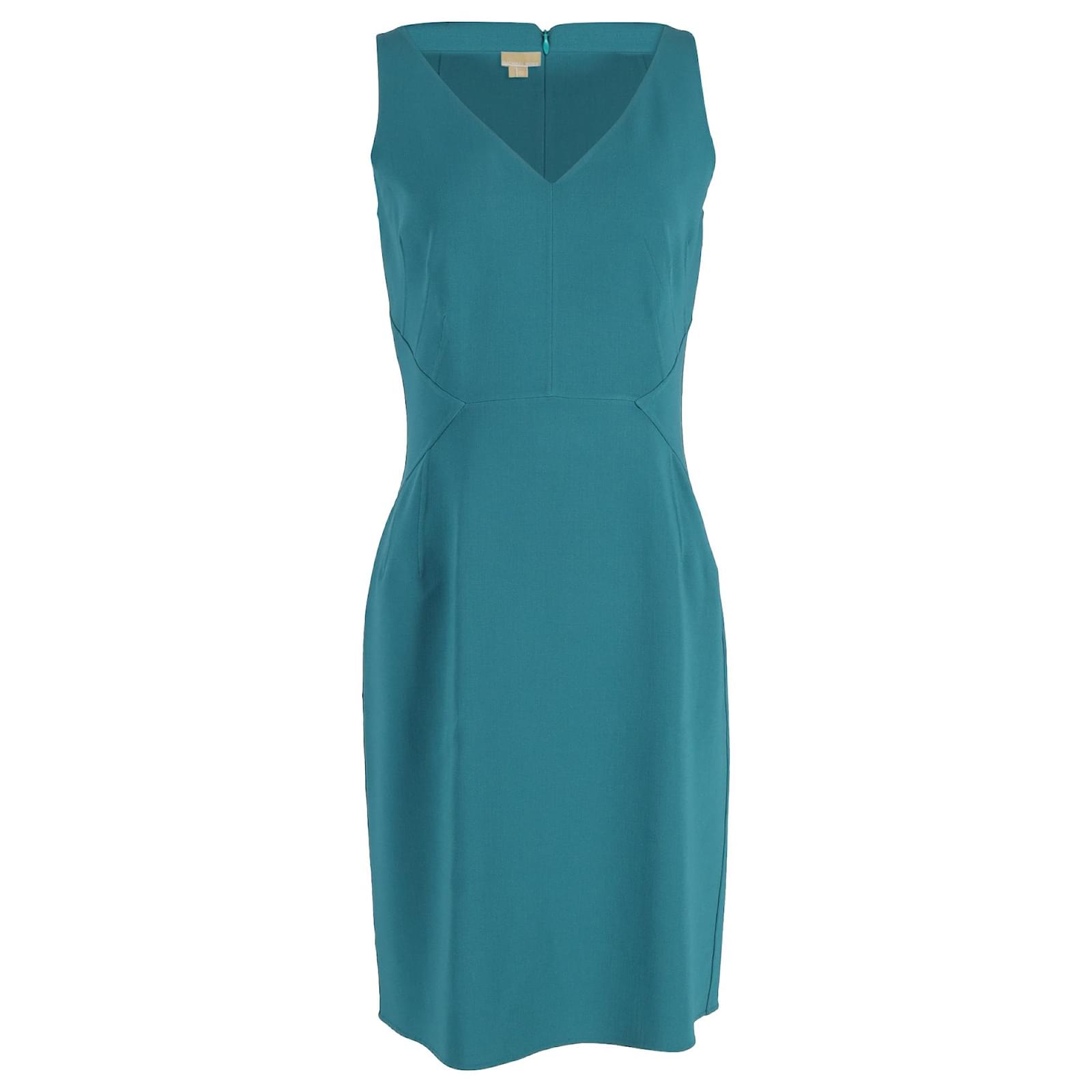 Michael Kors Knee Length Shift Dress in Turquoise Wool ref.1571370 Joli Closet