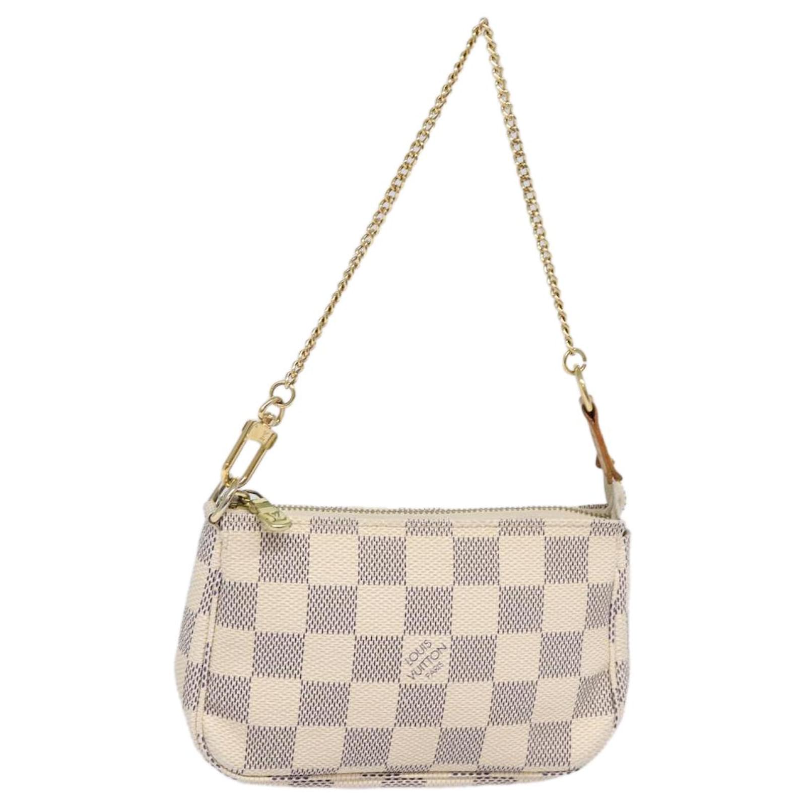 LOUIS VUITTON Mini Pochette Accessoires Damier Azur Pouch N60487 LV Auth 77545