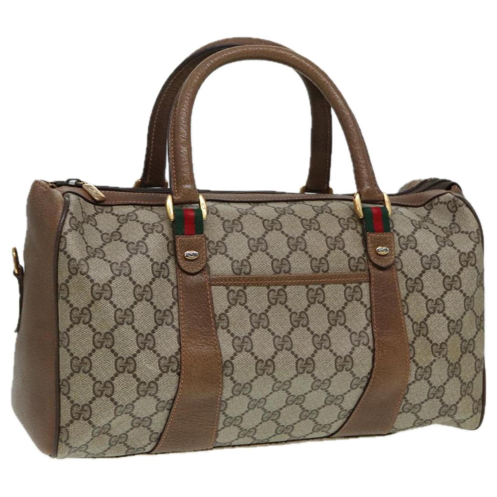 GUCCI GG Supreme Web Sherry Line Boston Bag PVC Beige Red 39 02