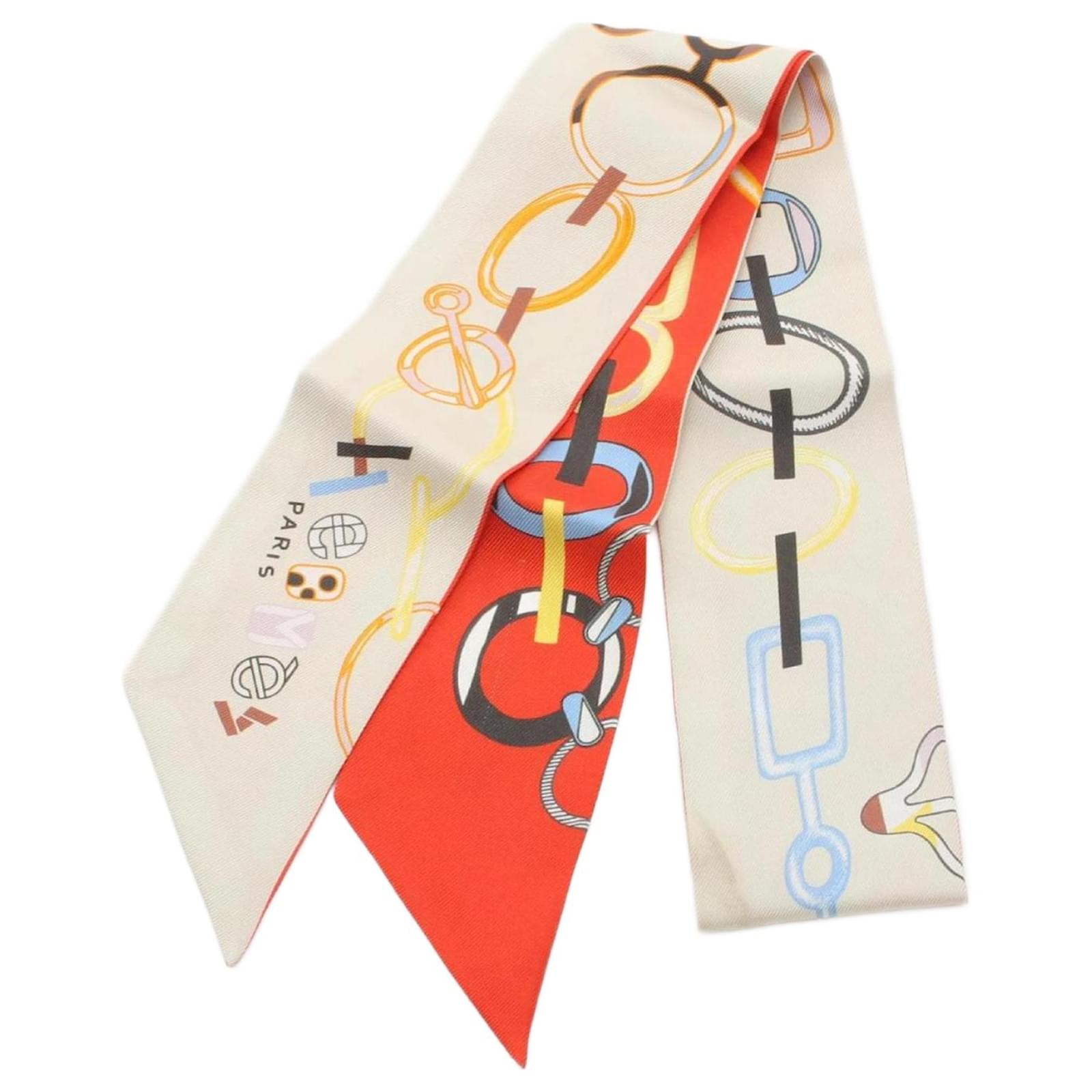 HERMES silk Twilly Do Re Boucles scarf black