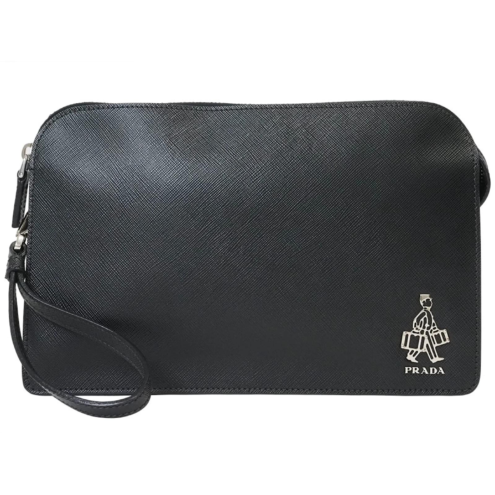 Prada Saffiano Black Leather Clutch Bag ref.1574170 Joli Closet