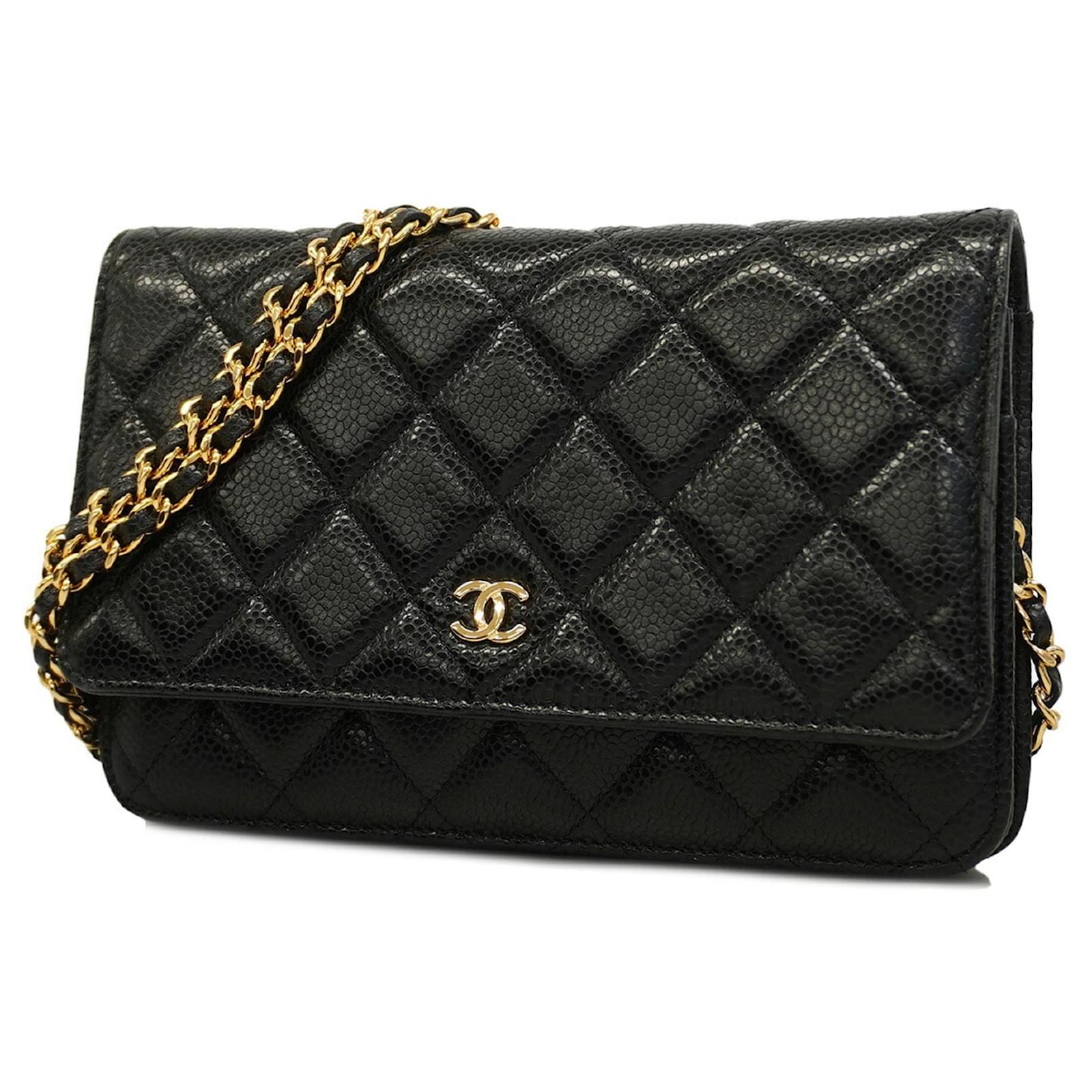 Portefeuille a epaule en cuir caviar noir Chanel ref.1574537 Joli Closet