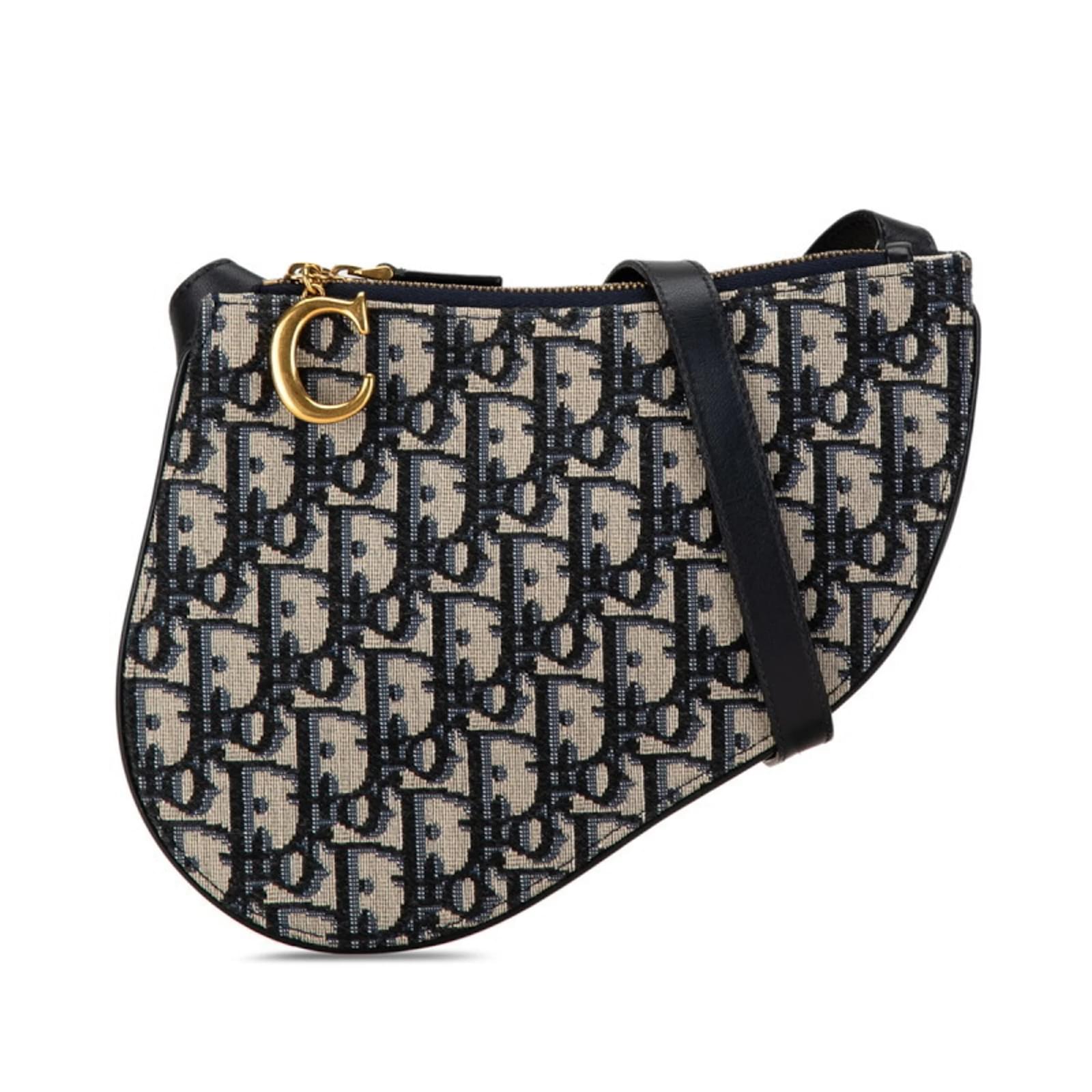 Christian Dior Trotter Saddle Shoulder Bag Beige Navy blue ref