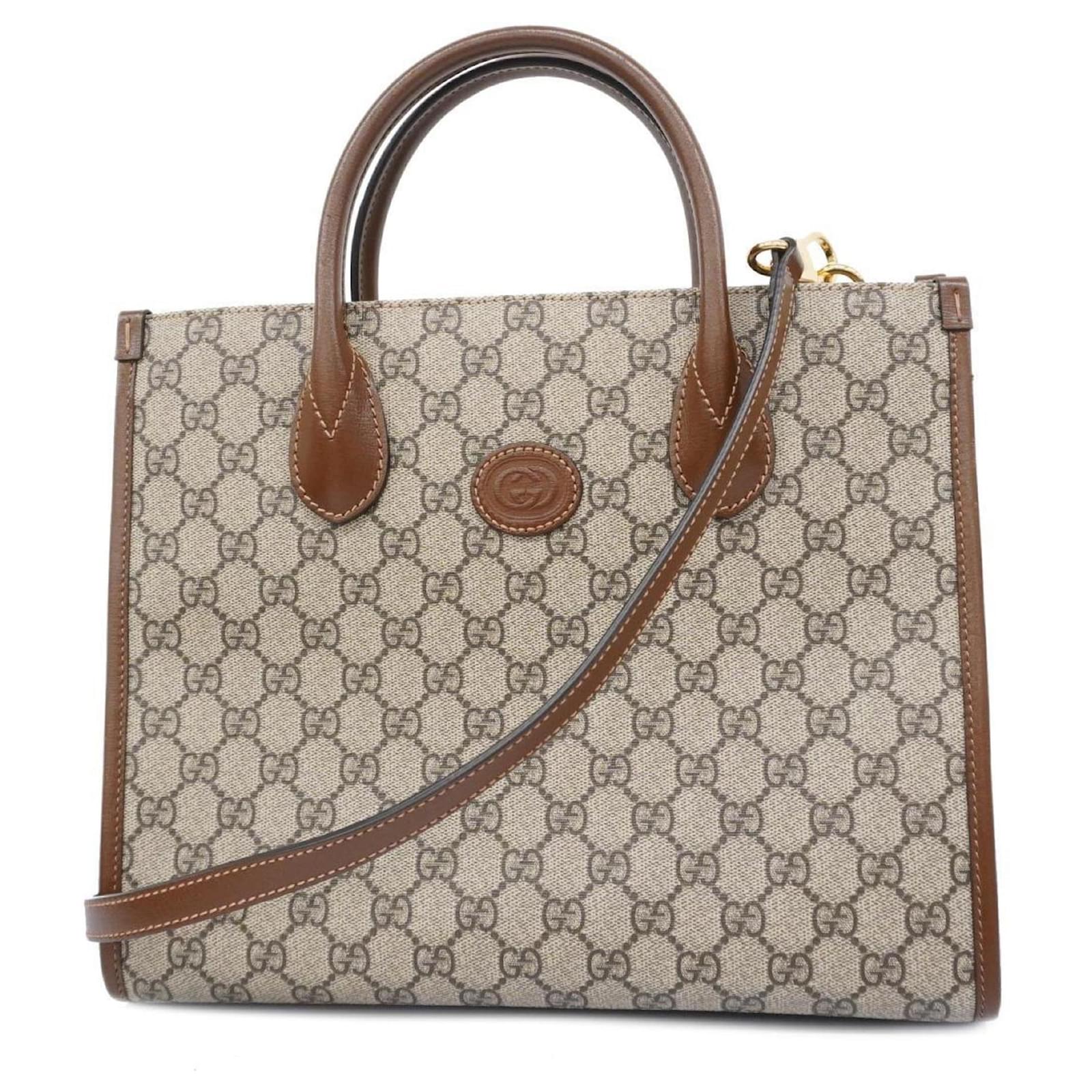 【関税&送料込】Gucci Gg Supreme Fabric And Leather Handbag Gucci GG Supreme Handbag Brown Leather Plastic ref.1576622