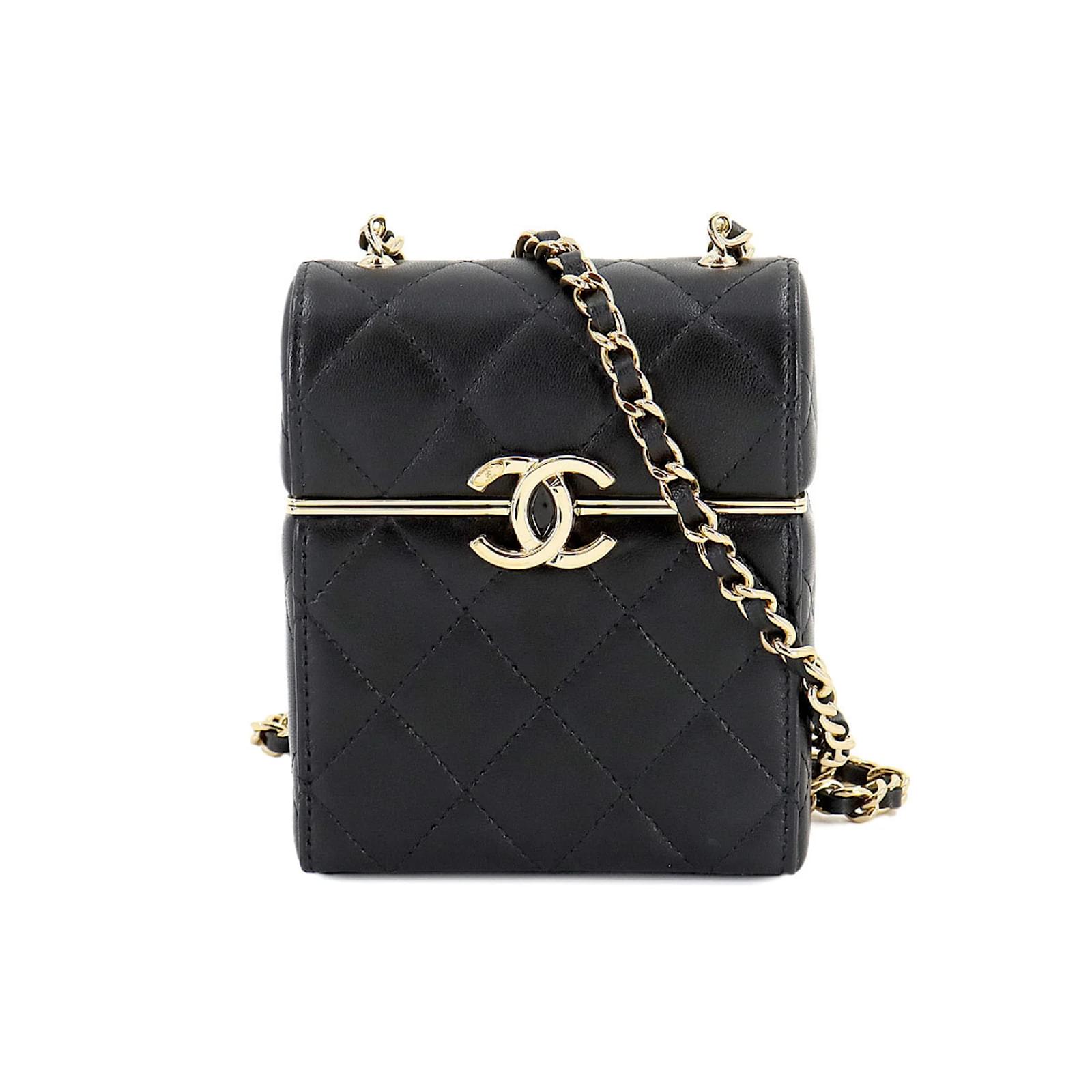 Chanel Matelasse Box Chain Shoulder Bag Black Leather ref