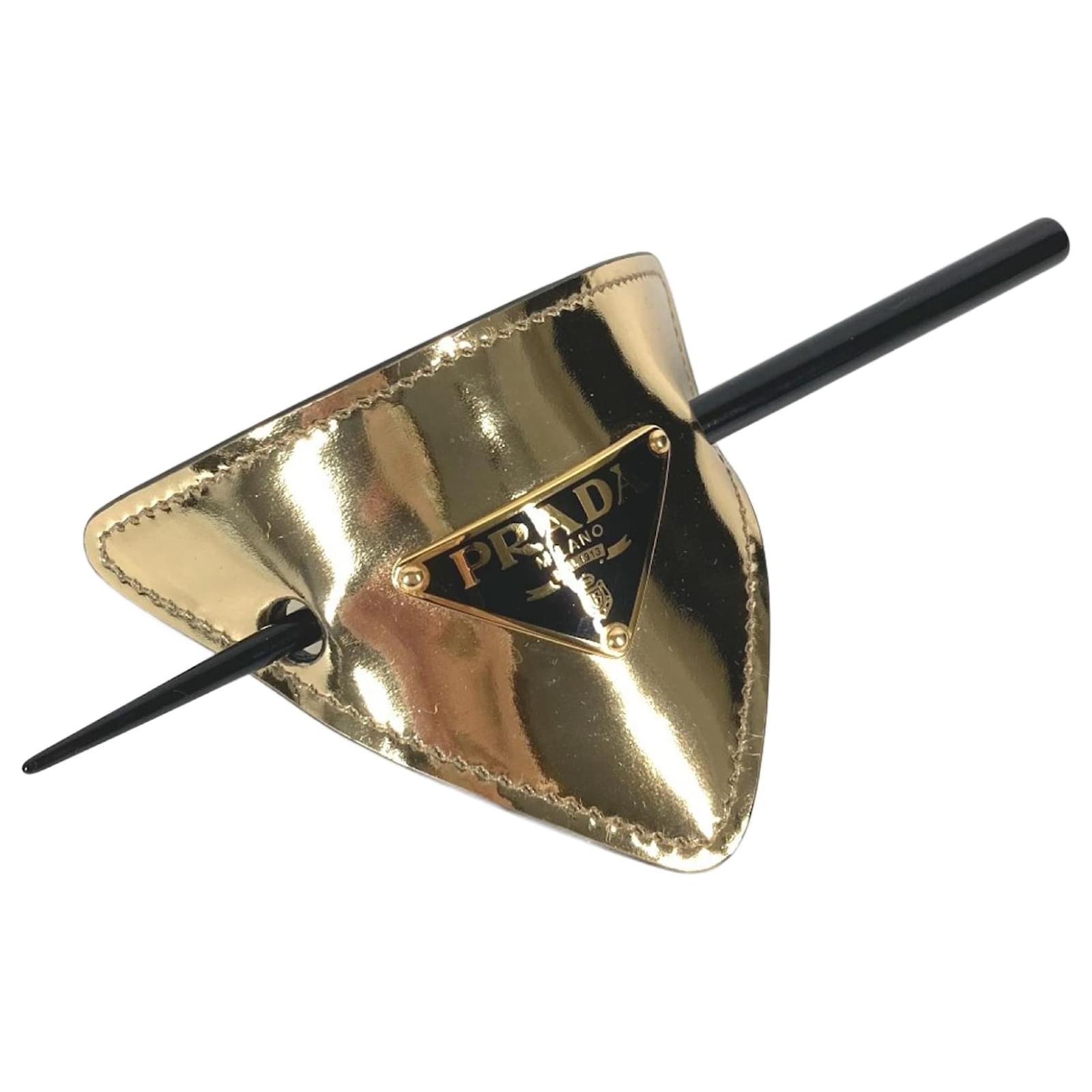 Prada Leather Kanzashi Hairpin Black Golden ref.1576903 - Joli Closet