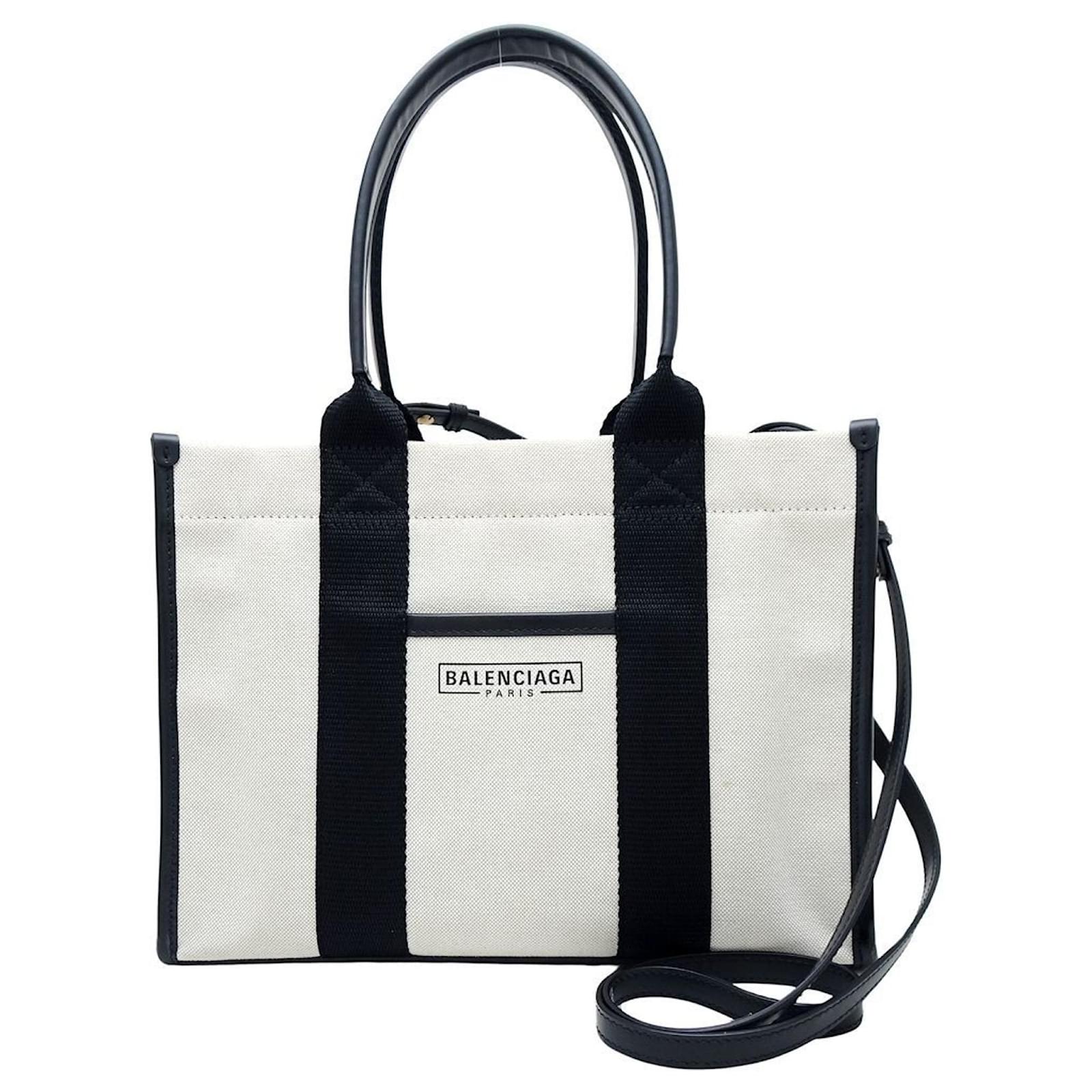 Balenciaga Hardware Tote Bag Black White Leather Cloth ref