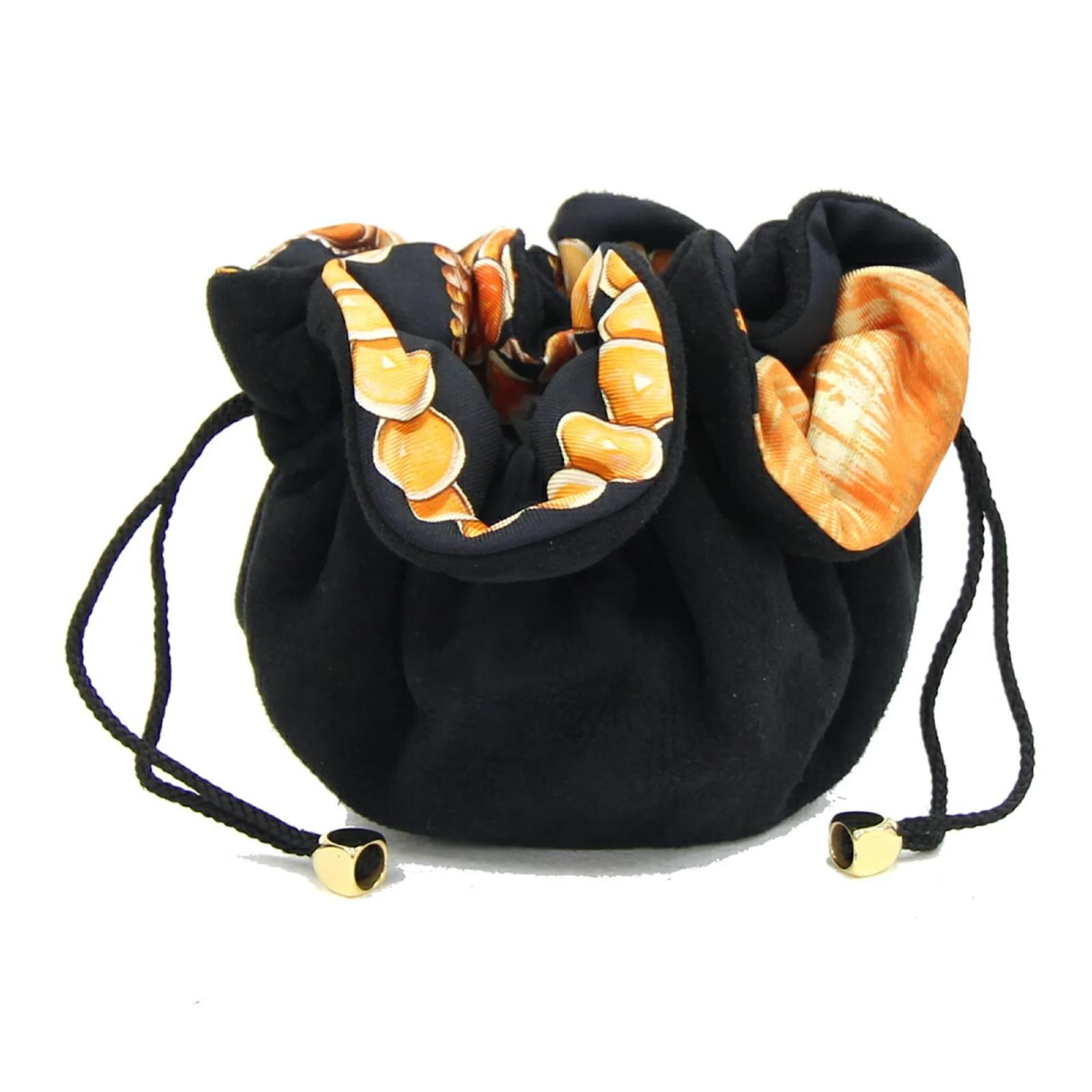Hermès Pochette Hermes Bourse Abijou Suede Soie Marron Noir Orange