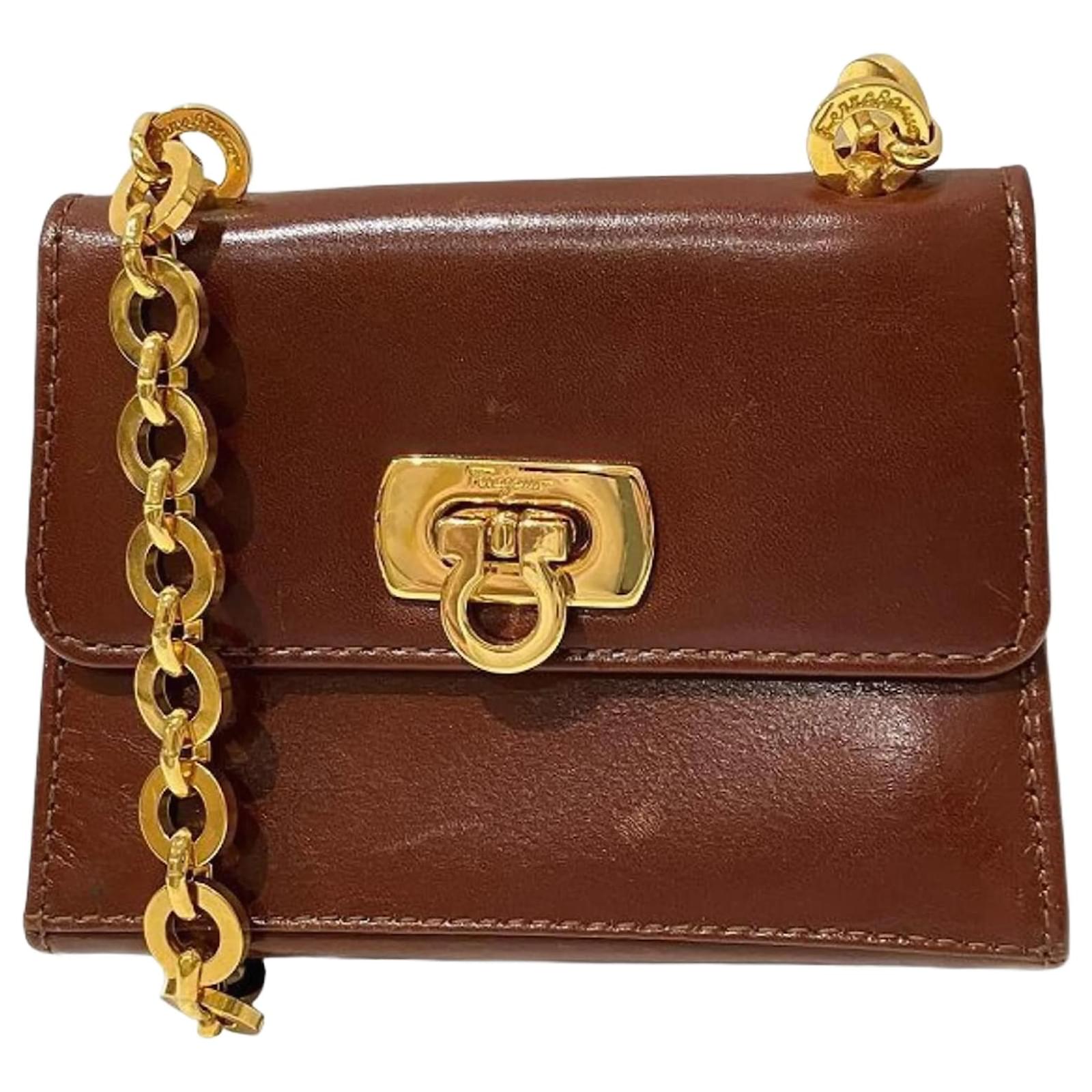 Salvatore Ferragamo Gancini Micro Shoulder Bag Brown Leather ref.1579519 Joli Closet