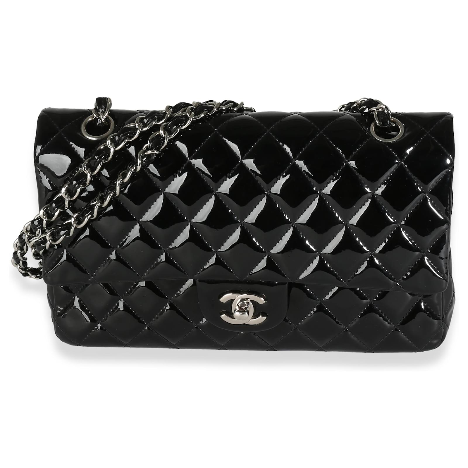 CHANEL Matelasse Schwarze Handtasche aus gestepptem Lackleder popular