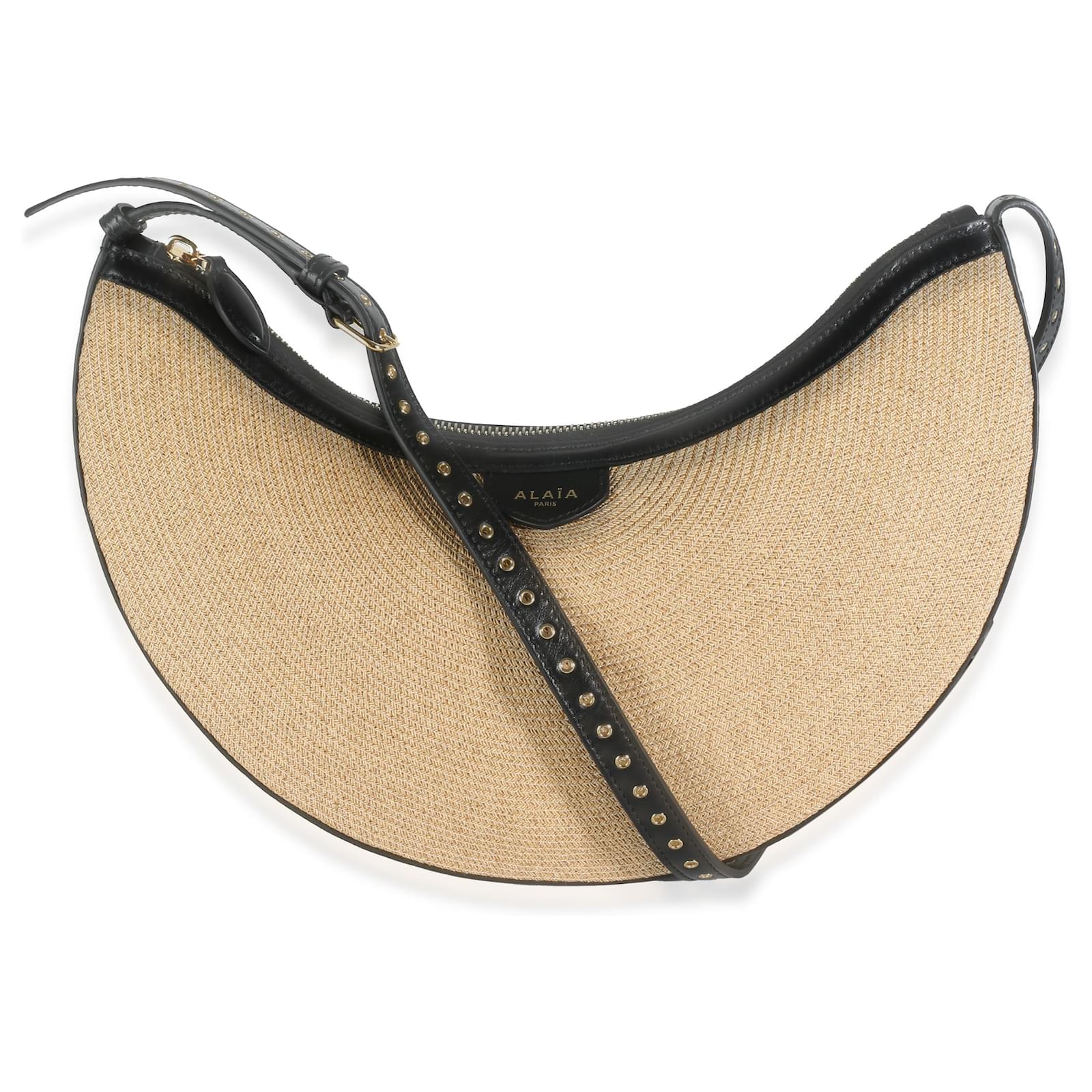 【夏のStyleに映える】ALAIA DEMI LUNE Paper Straw ショルダー Alaïa Alaia Black Beige Paper Straw One Piece Demi Lune Bag