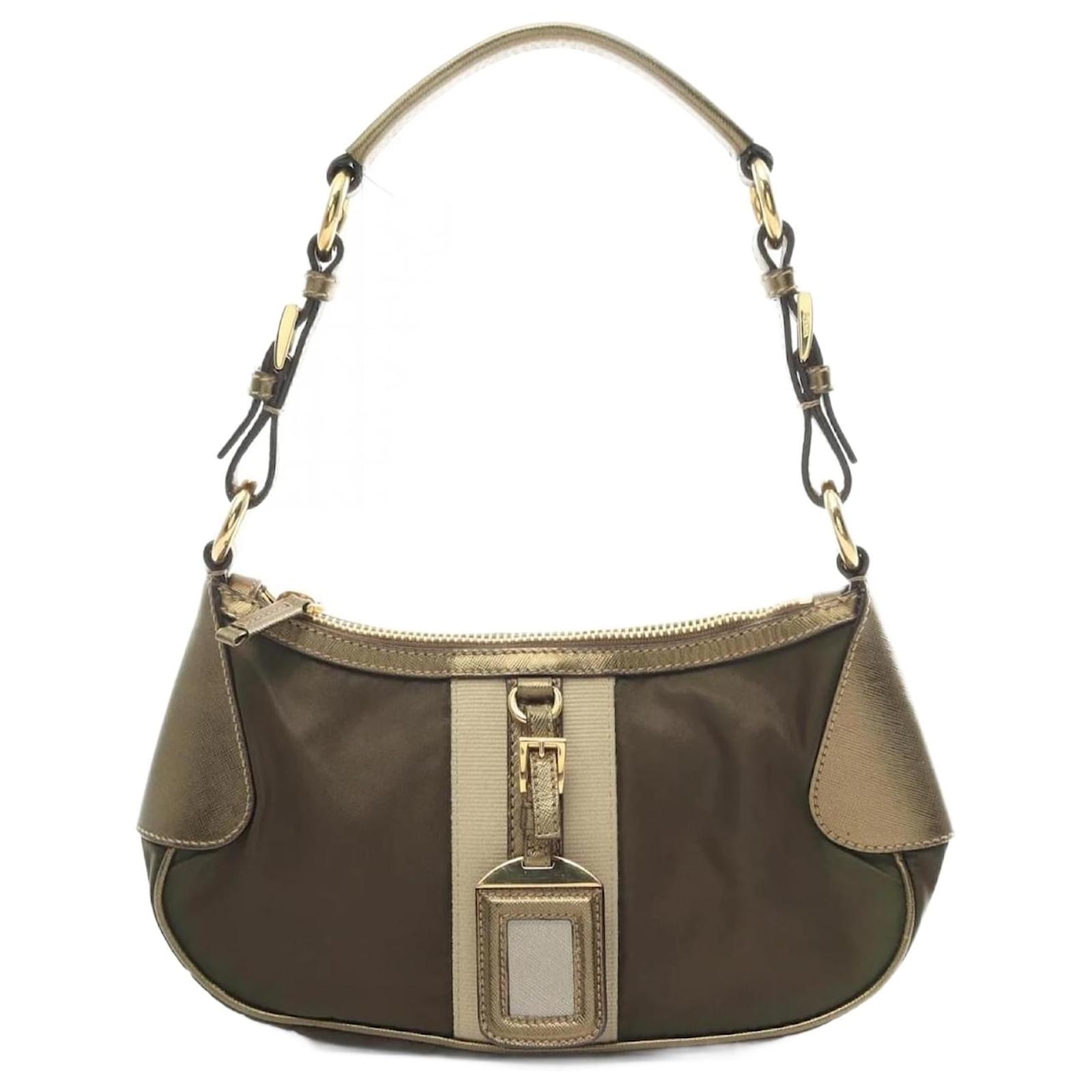 Saffiano Prada Khaki Nylon Shoulder Bag Leather Joli