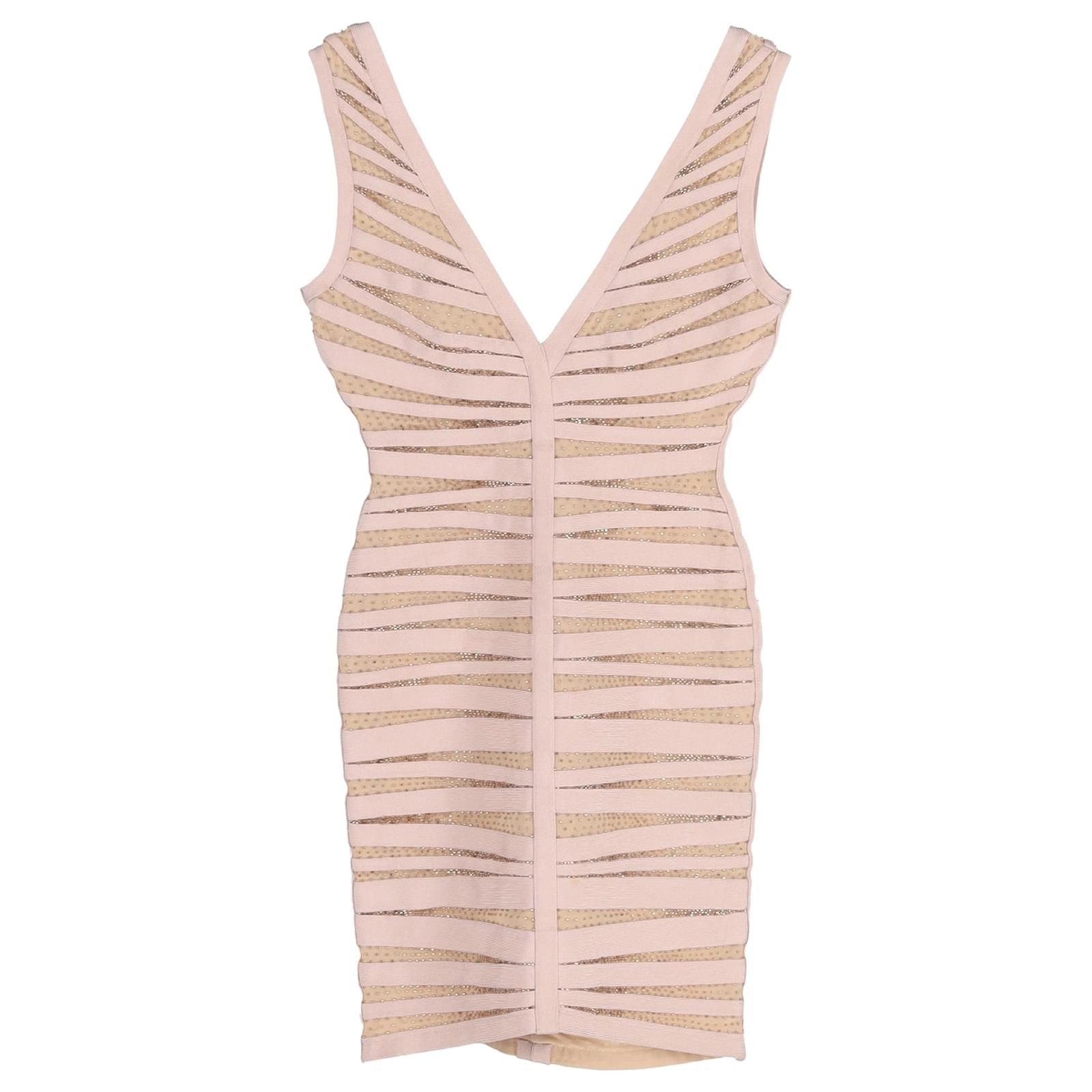 Herve Leger Mini Eliza Bare Embellished Dress in Nude Rayon Brown Flesh  Cellulose fibre ref.JC1585014 (Sold) - Joli Closet