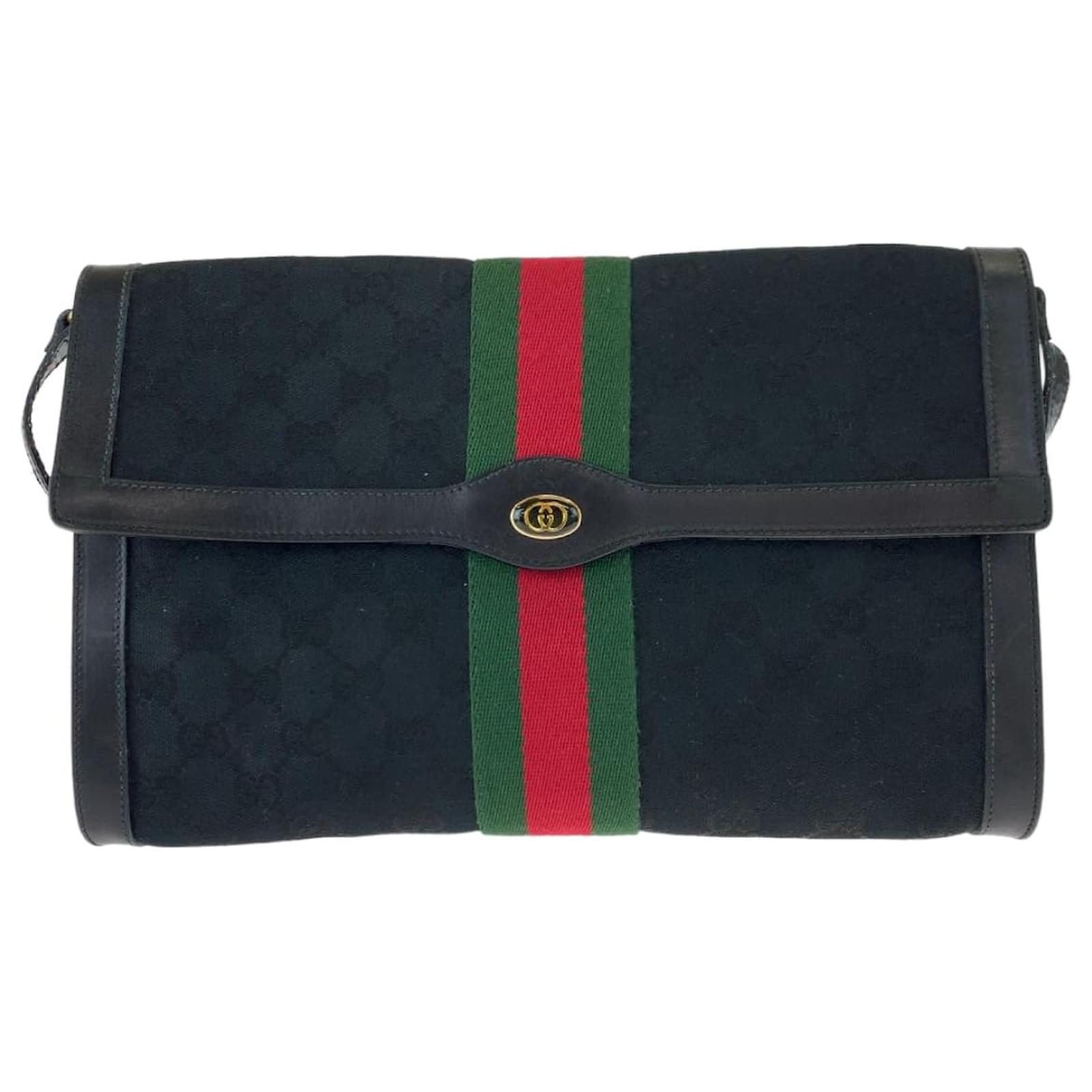 Gucci Vintage GG Canvas Leather Shoulder Bag Black Cloth ref