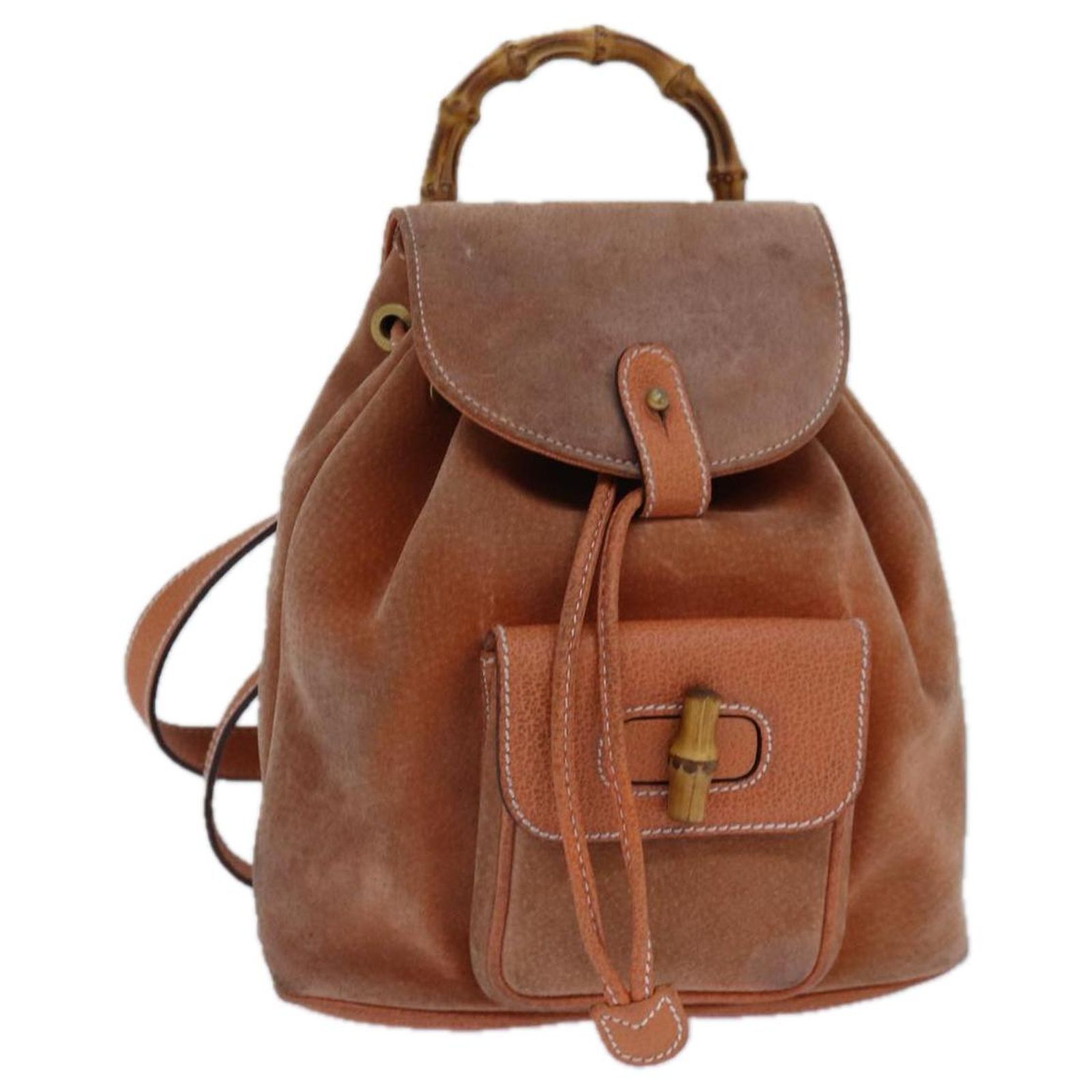 GUCCI Bamboo Backpack Suede Orange 003 2058 0030 Auth 85155 