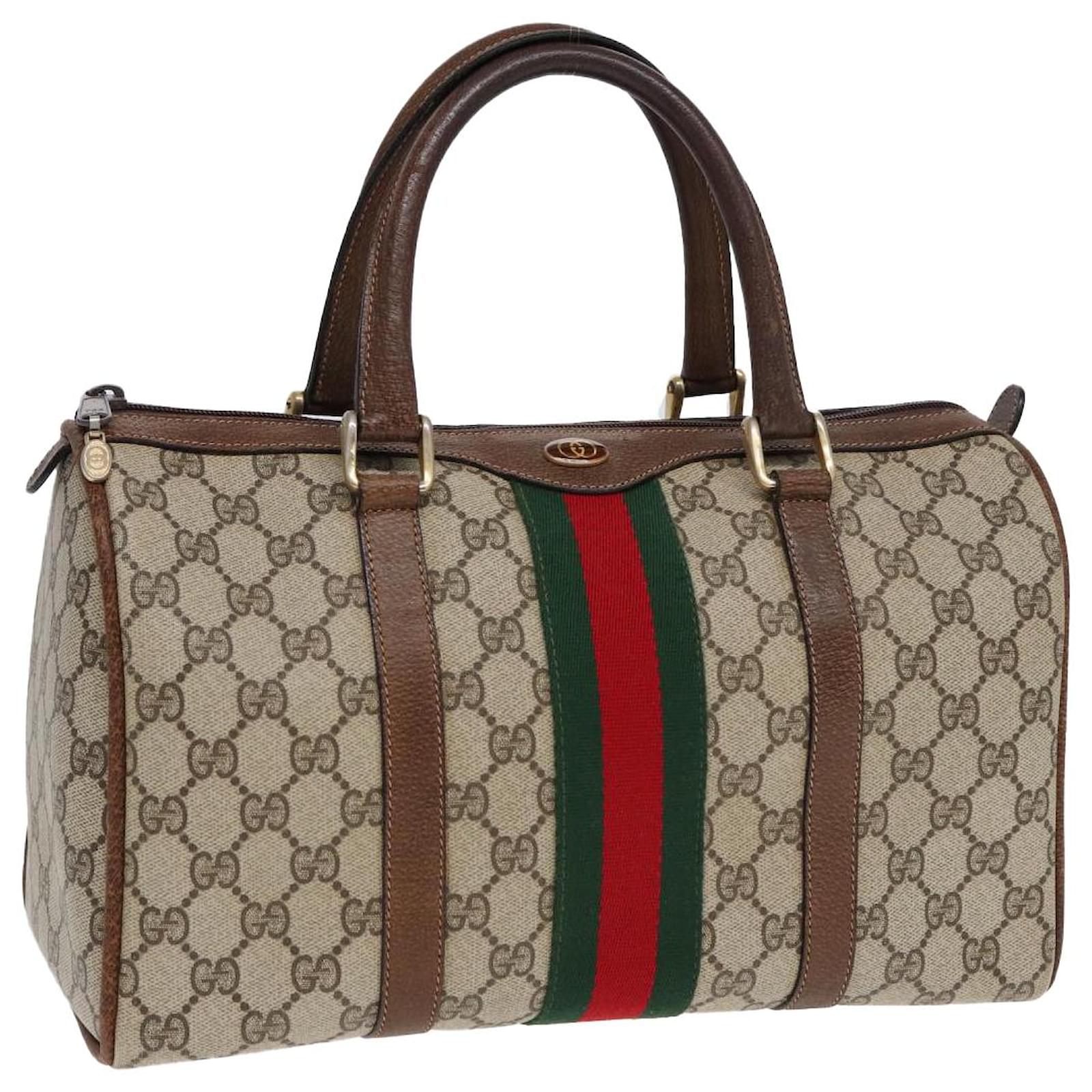 GUCCI GG Supreme Web Sherry Line Boston Bag PVC Beige 012