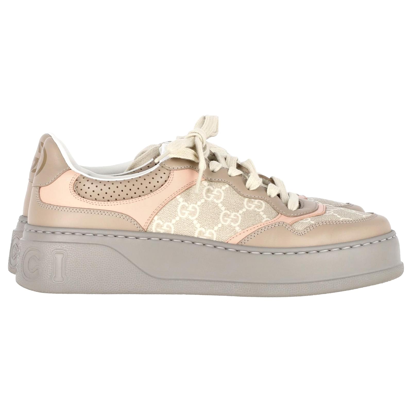 Gucci GG Supreme Trainer Shoes in Brown and Pink Leather Beige ref
