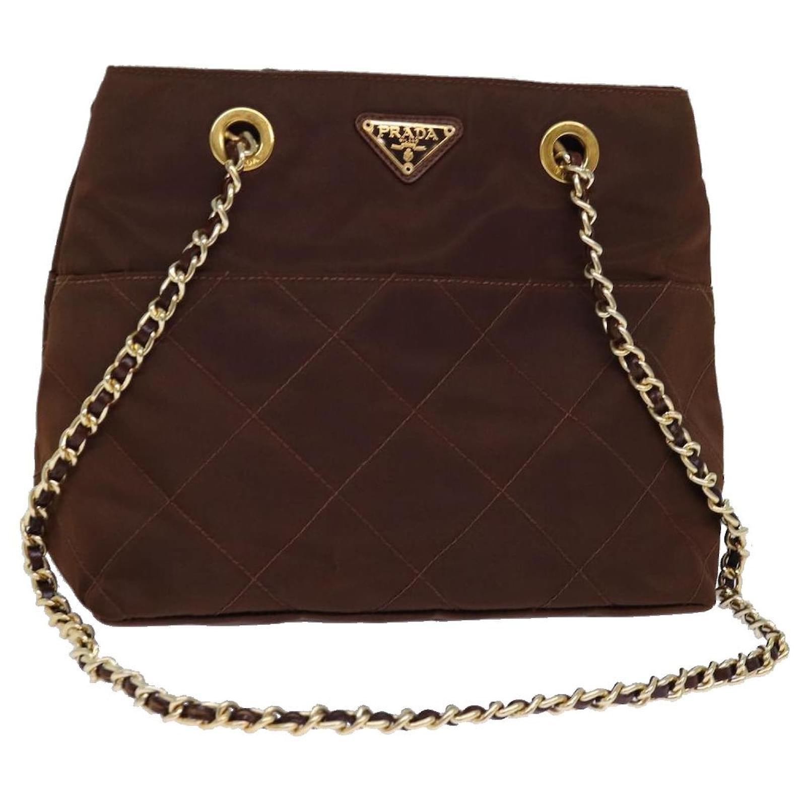 Brown Prada Nylon Bag With Gold Chain SOLD***Prada Tessuto