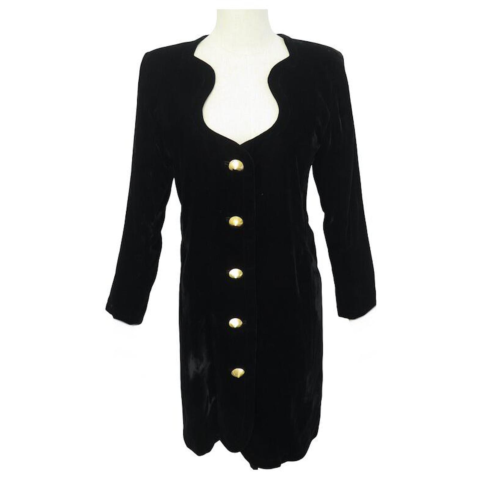 VINTAGE YVES SAINT LAURENT DRESS JACKET SHELL BUTTONS 38 M Black Velvet  ref.JC1587891 (Sold) - Joli Closet