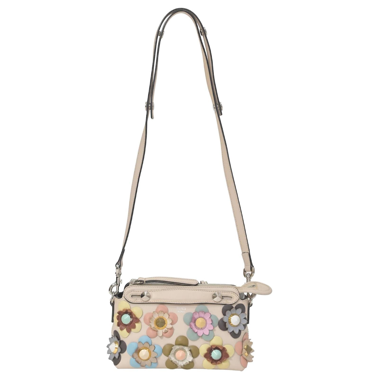 Fendi Mini By The Way Flowerland Crossbody Bag in White Leather