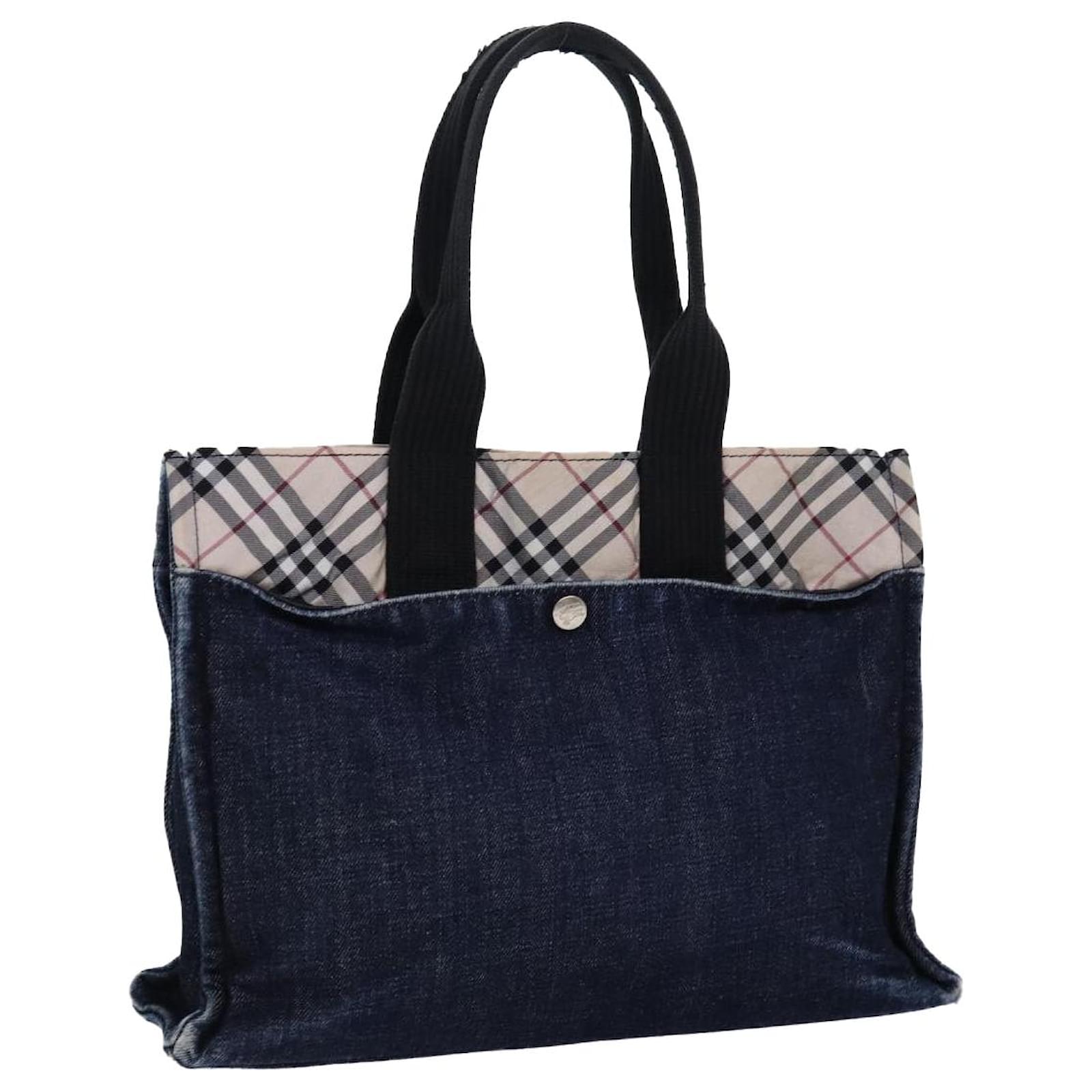 BURBERRY Nova Check Blue Label Tote Bag Denim Beige Navy