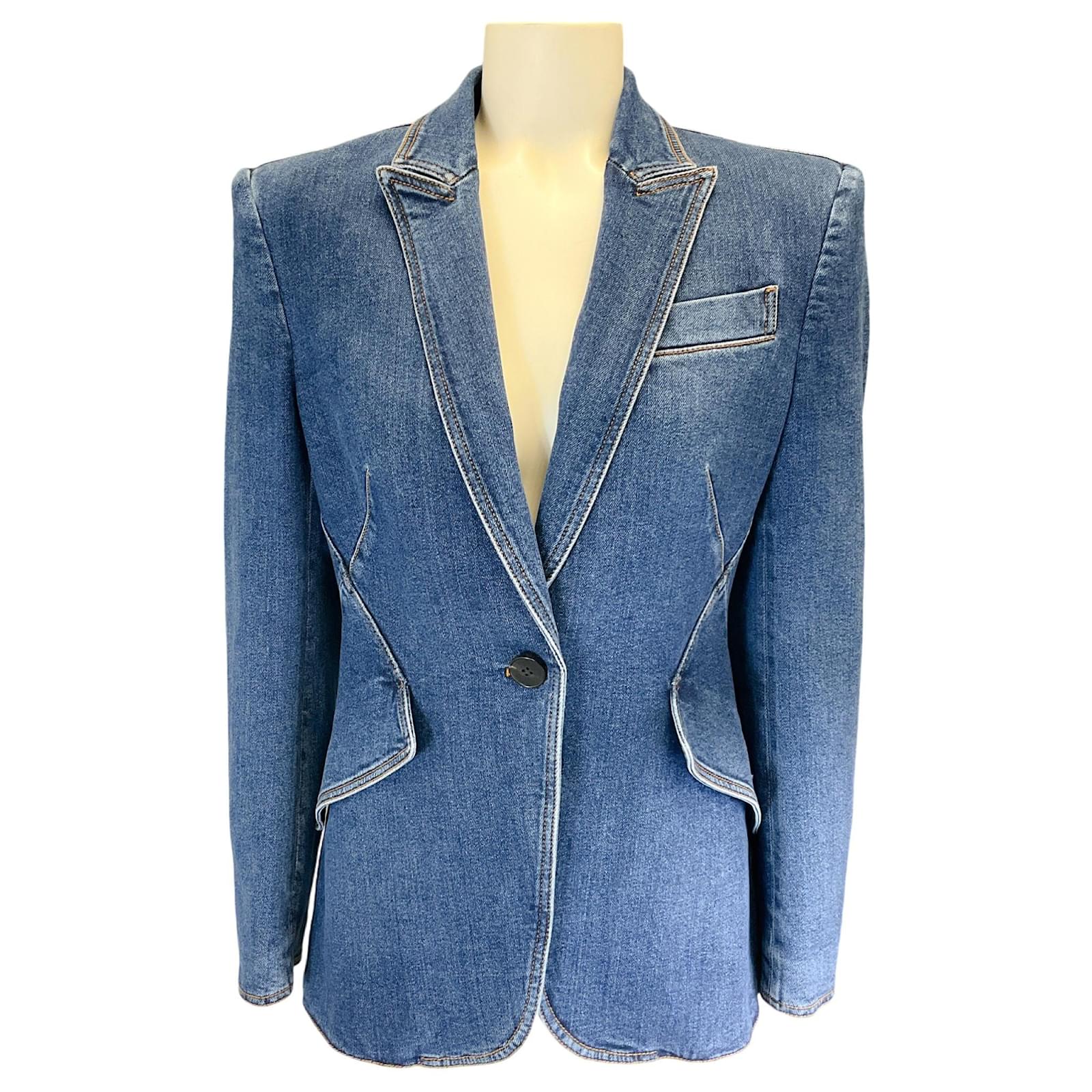 Alexander McQueen Blue 2021 Single Breasted Denim Blazer Cotton