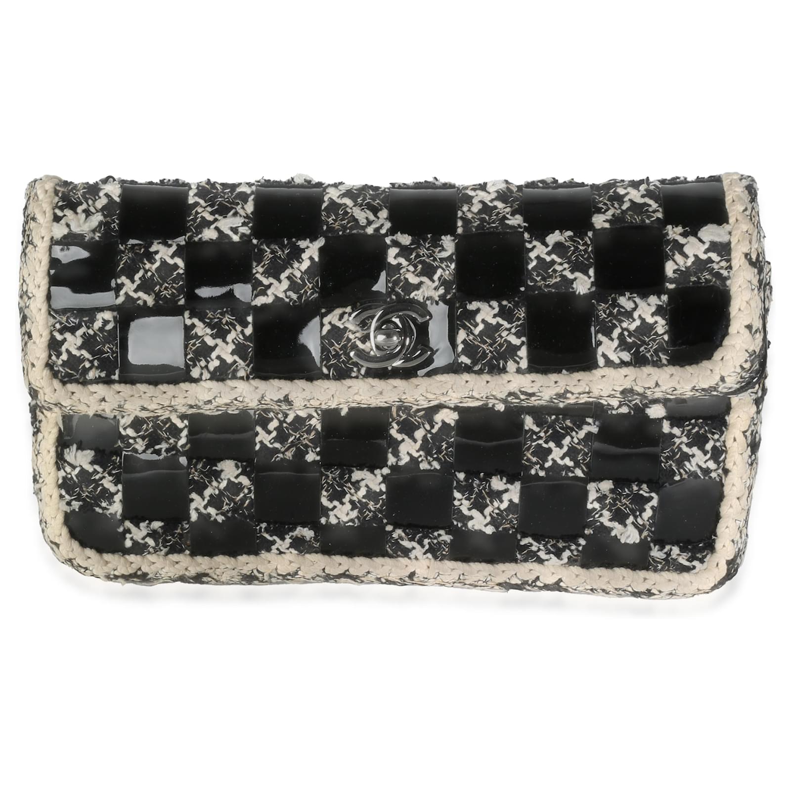 Timeless Borsa a tracolla media in tweed nero e bianco tessuto in