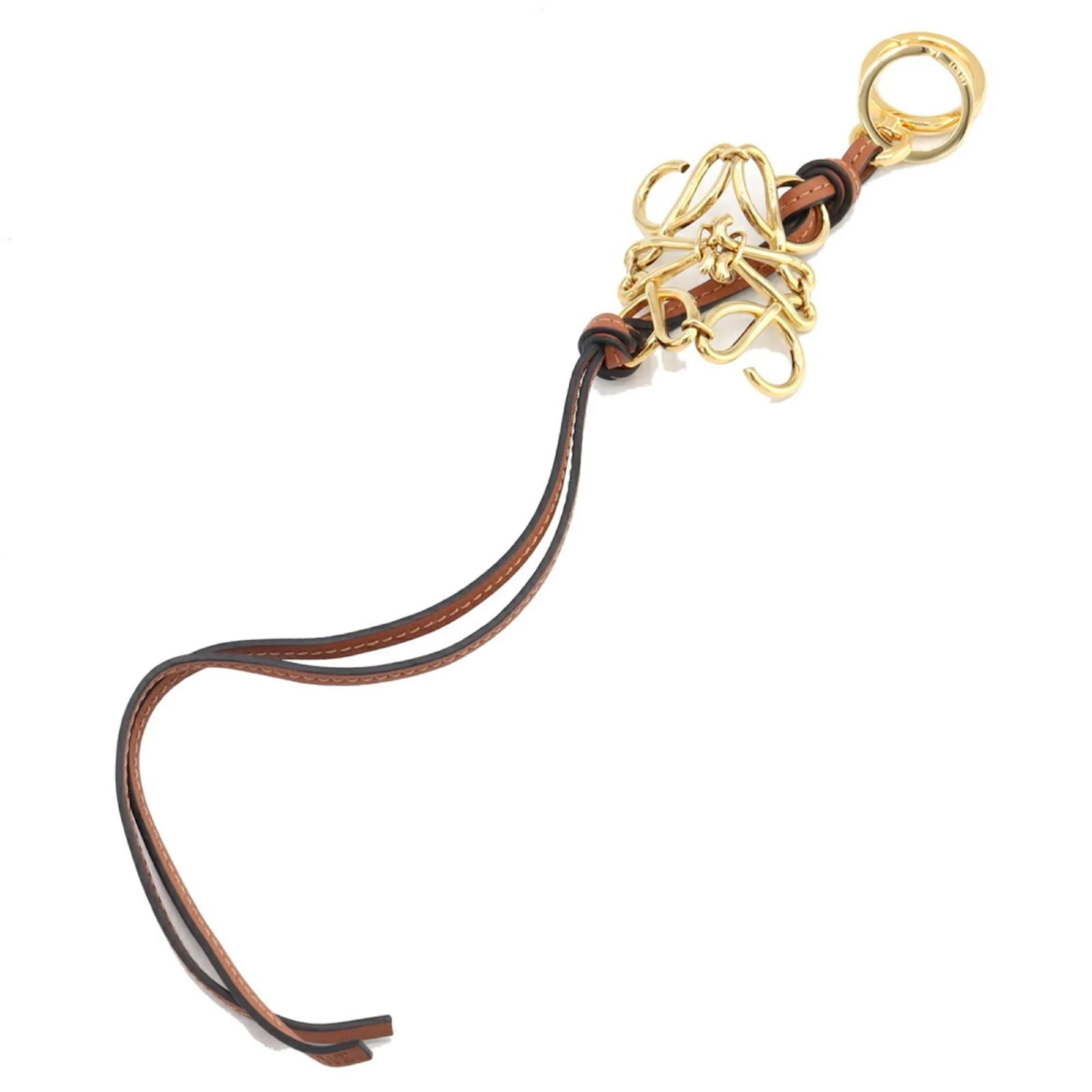 Loewe Bag Charm Anagram Keyring Brown Golden Leather Metal Loewe Bag Charm Anagram Keyring Brown Golden Leather Metal