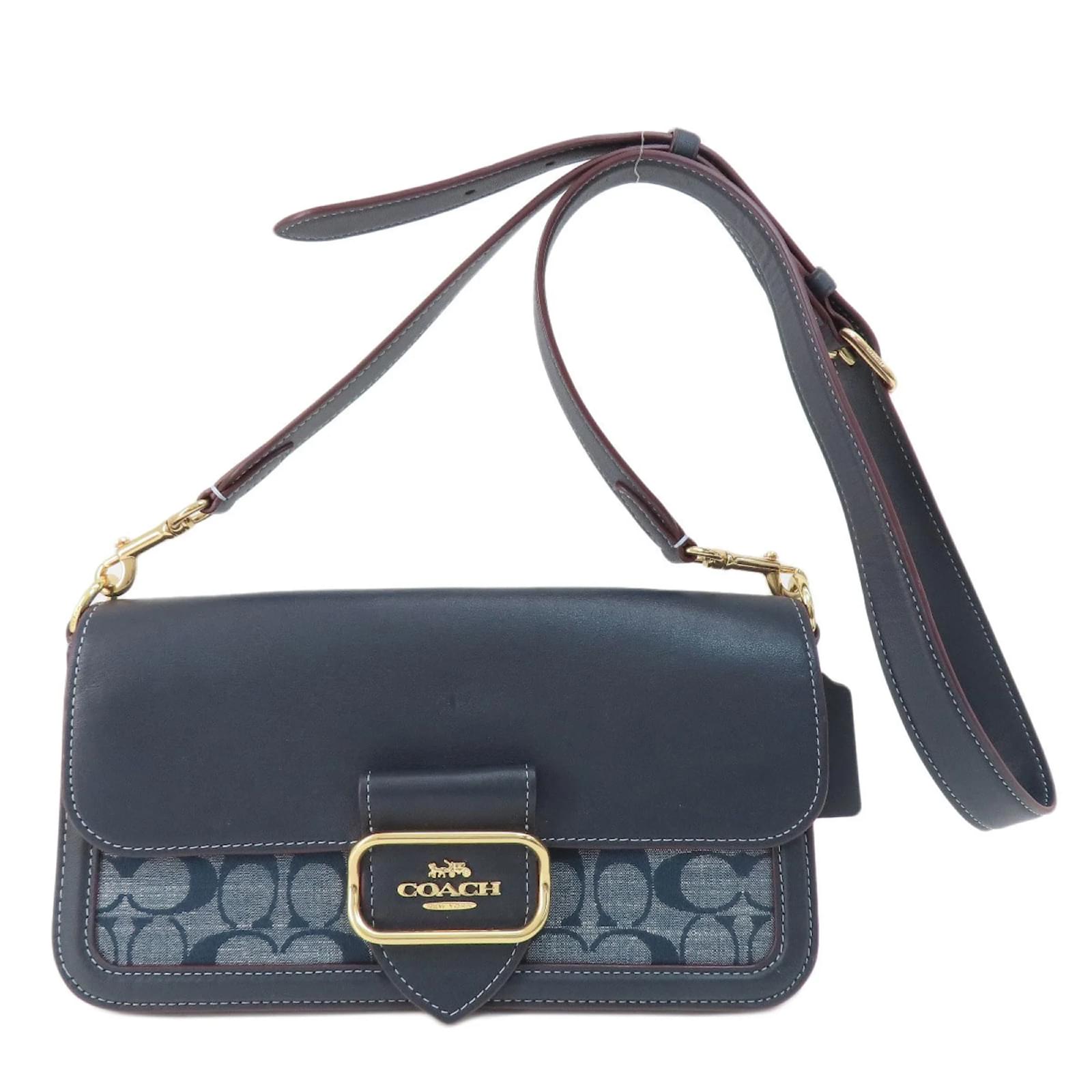 Coach CH137 Signature Shoulder Bag Navy blue Leather Cloth ref