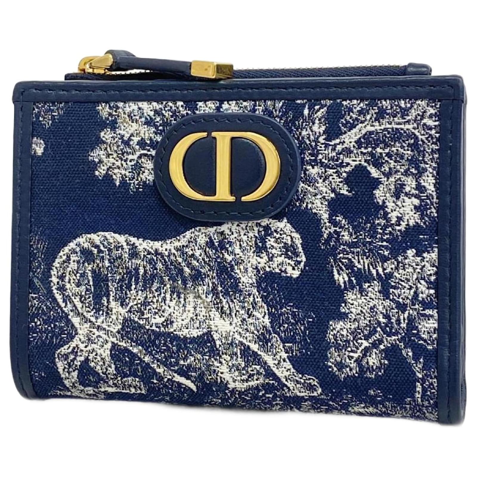 Christian Dior 30 Montaigne Dahlia Canvas Wallet Navy blue Cloth