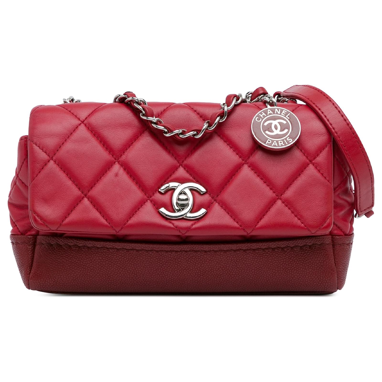 Chanel Rouge Petit Sac Matelasse en Agneau et Caviar Bi Coco Flap Cuir ref.1592638 Joli Closet