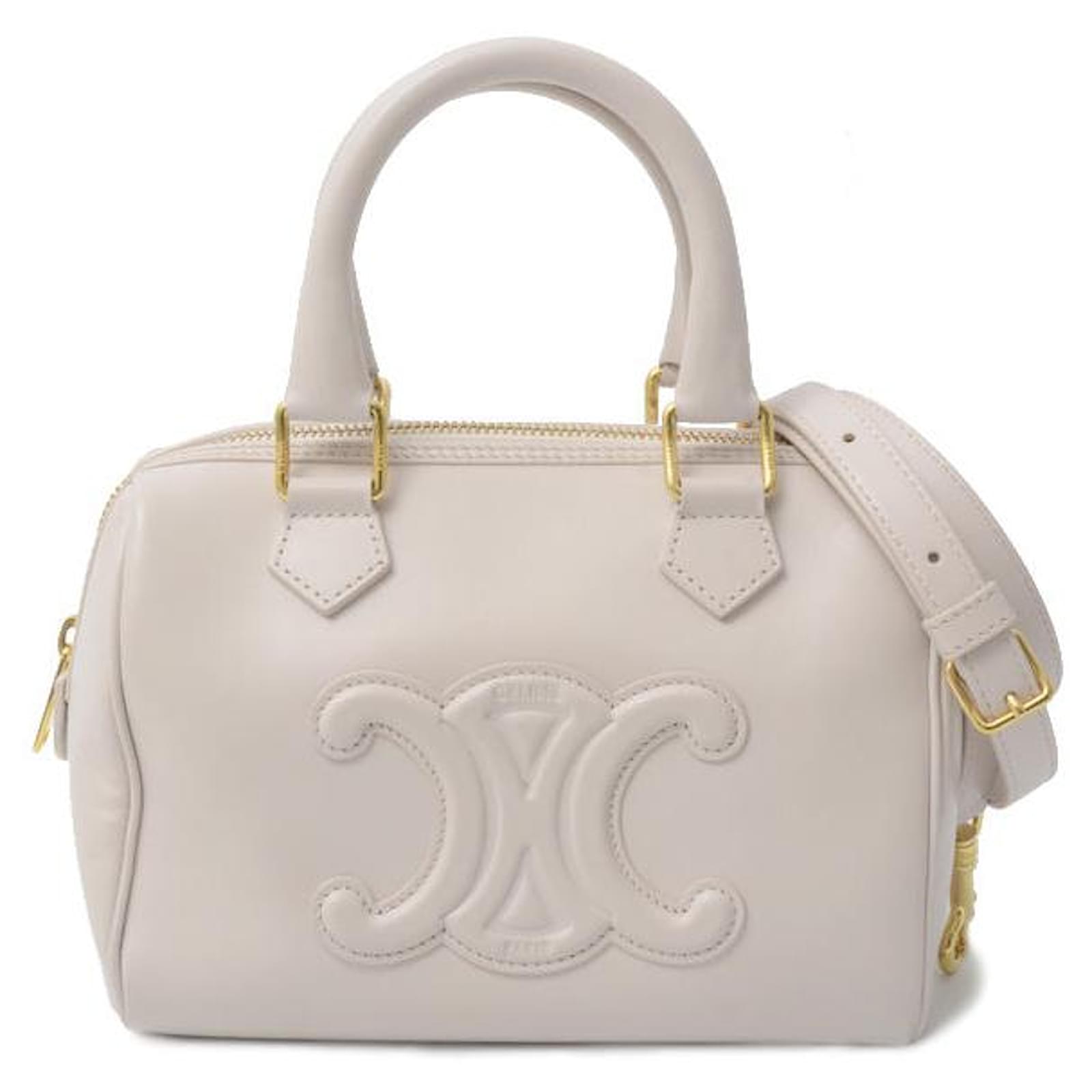 Céline Celine Calfskin Small Boston Bag Handbag Brown Beige