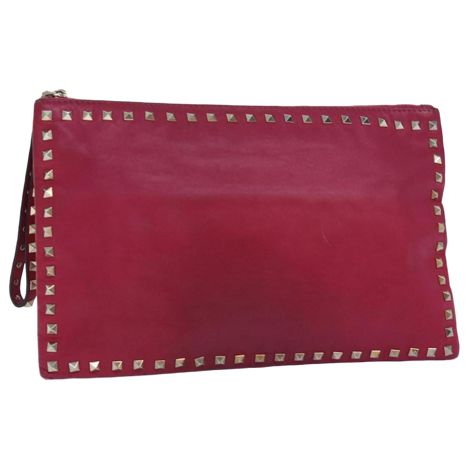 VALENTINO Borsa Clutch con Borchie in Pelle Rosa Oro Auth bs16650
