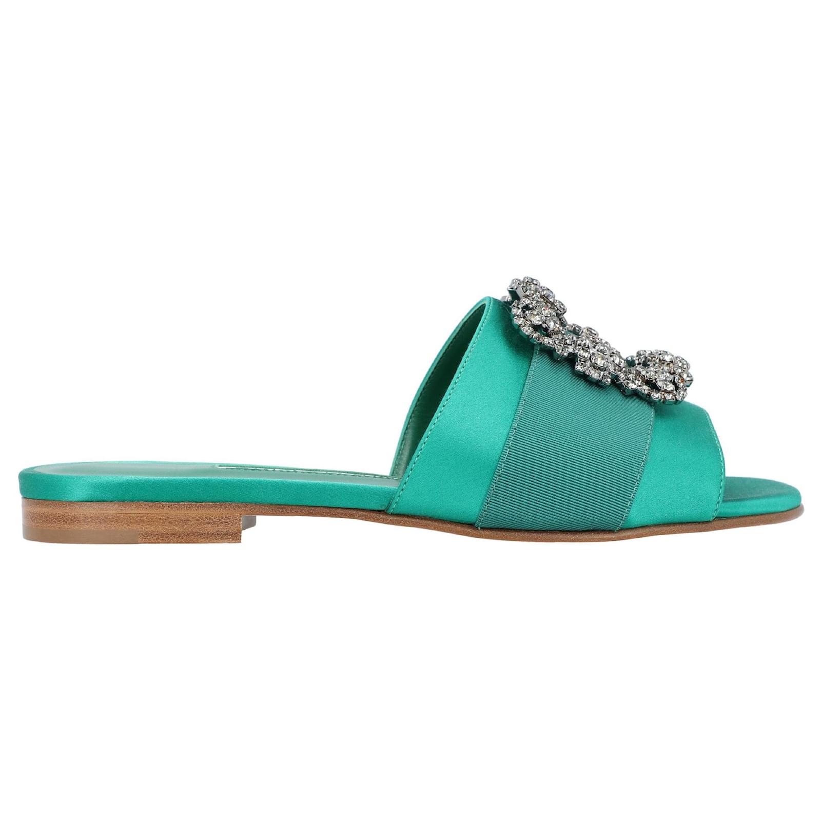 サンダル・ミュール Manolo Blahnik Martamod Flat Green Manolo Blahnik Green Martamod Flat Slide Sandal 41 – THE CLOSET