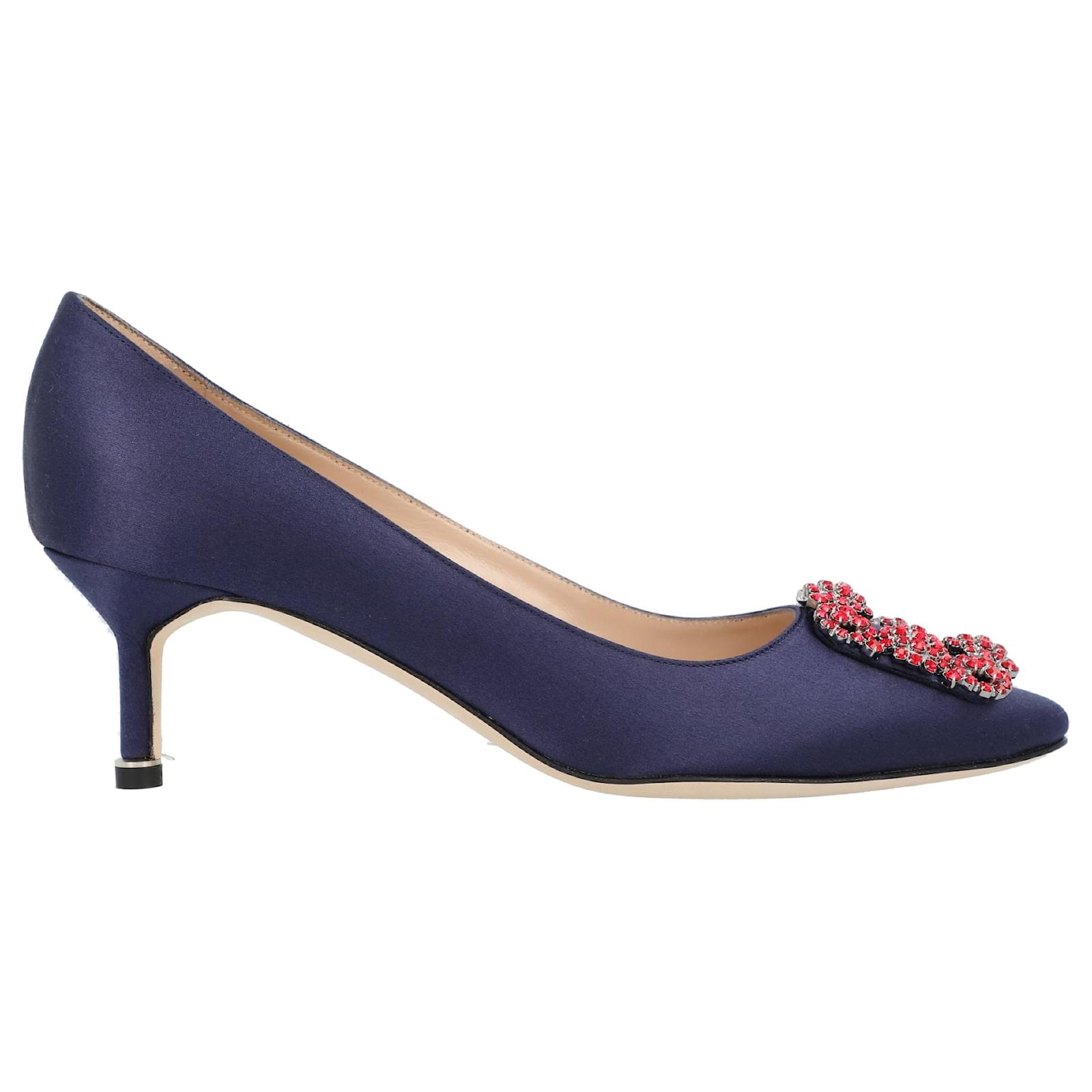 Manolo Blahnik Hangisi 050 Pompes Bleues Viscose Fibre de