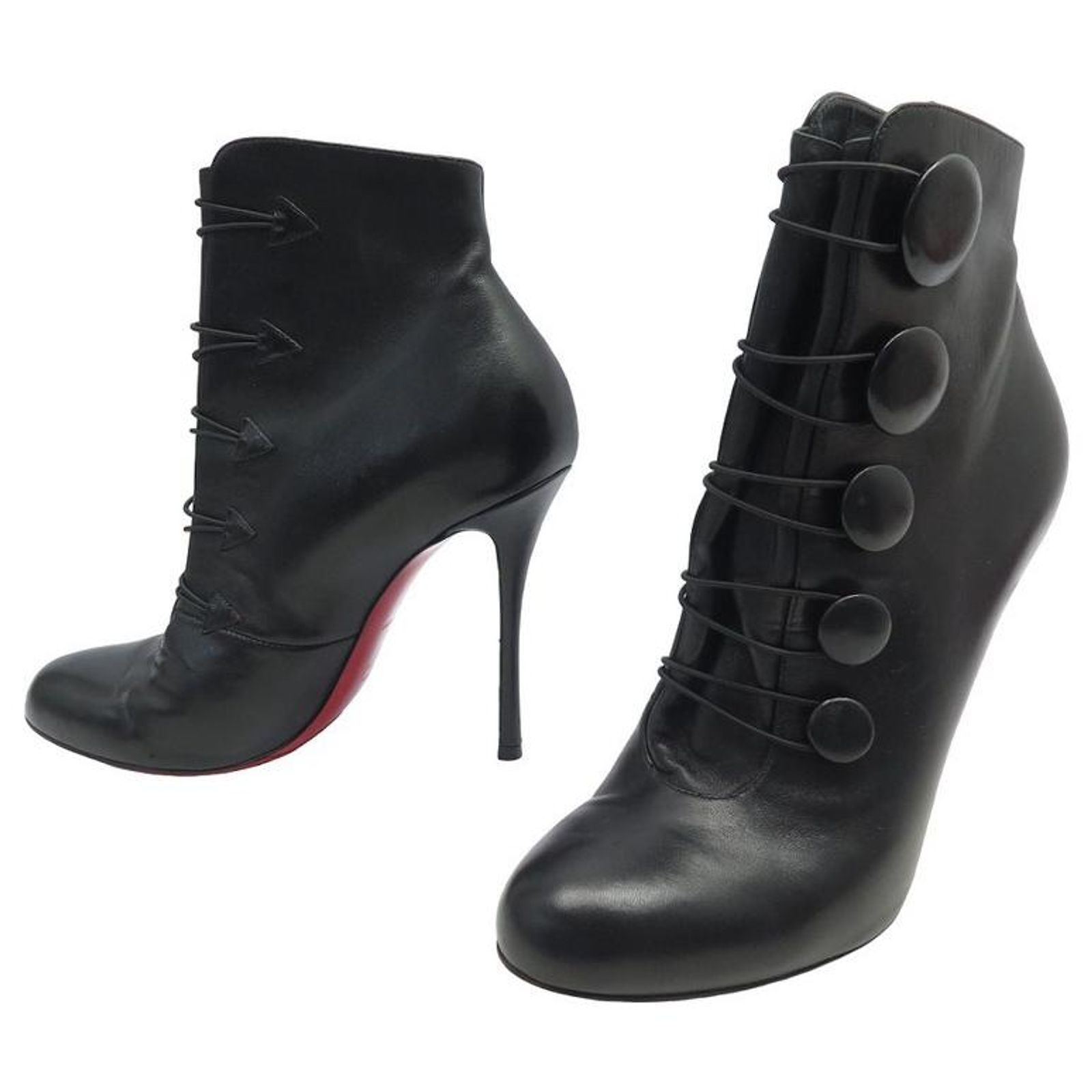 Booton CHRISTIAN LOUBOUTIN BOOTON 100 39 BLACK LEATHER ANKLE BOOTS ref.1595328 ...
