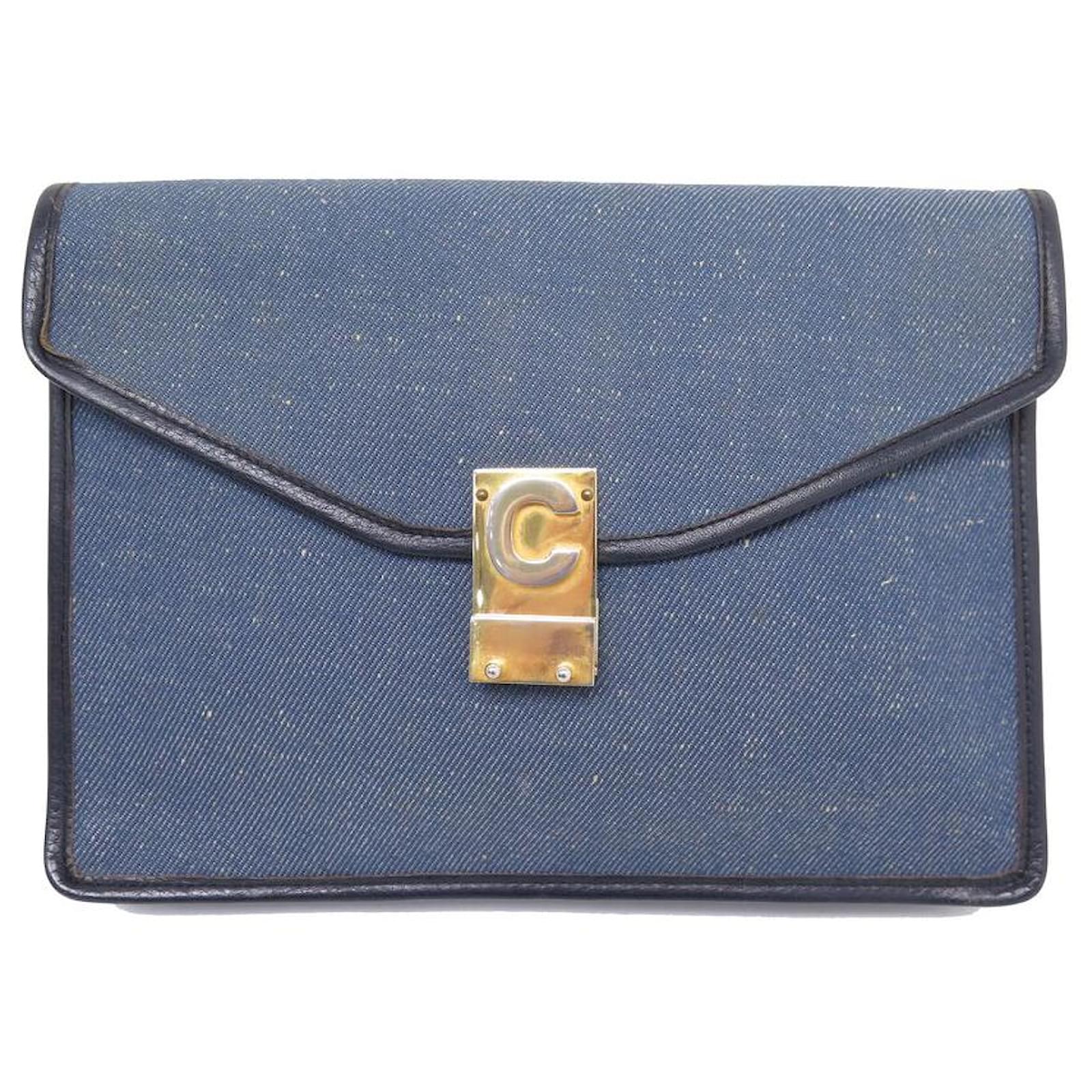 バッグ Celine Vintage Blue Denim Pouch Bag Céline VINTAGE CELINE C CLASSIC POCHETTE IN BLUE DENIM + BOX POUCH