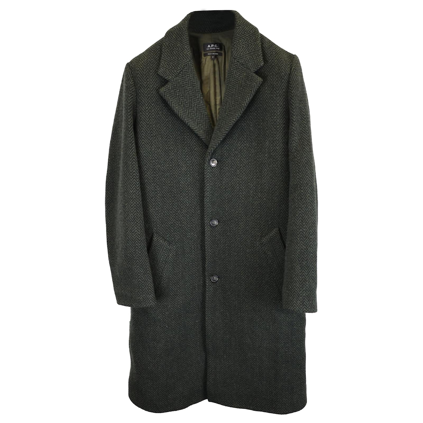 Apc Manteau en laine verte à imprimé chevrons avec poches