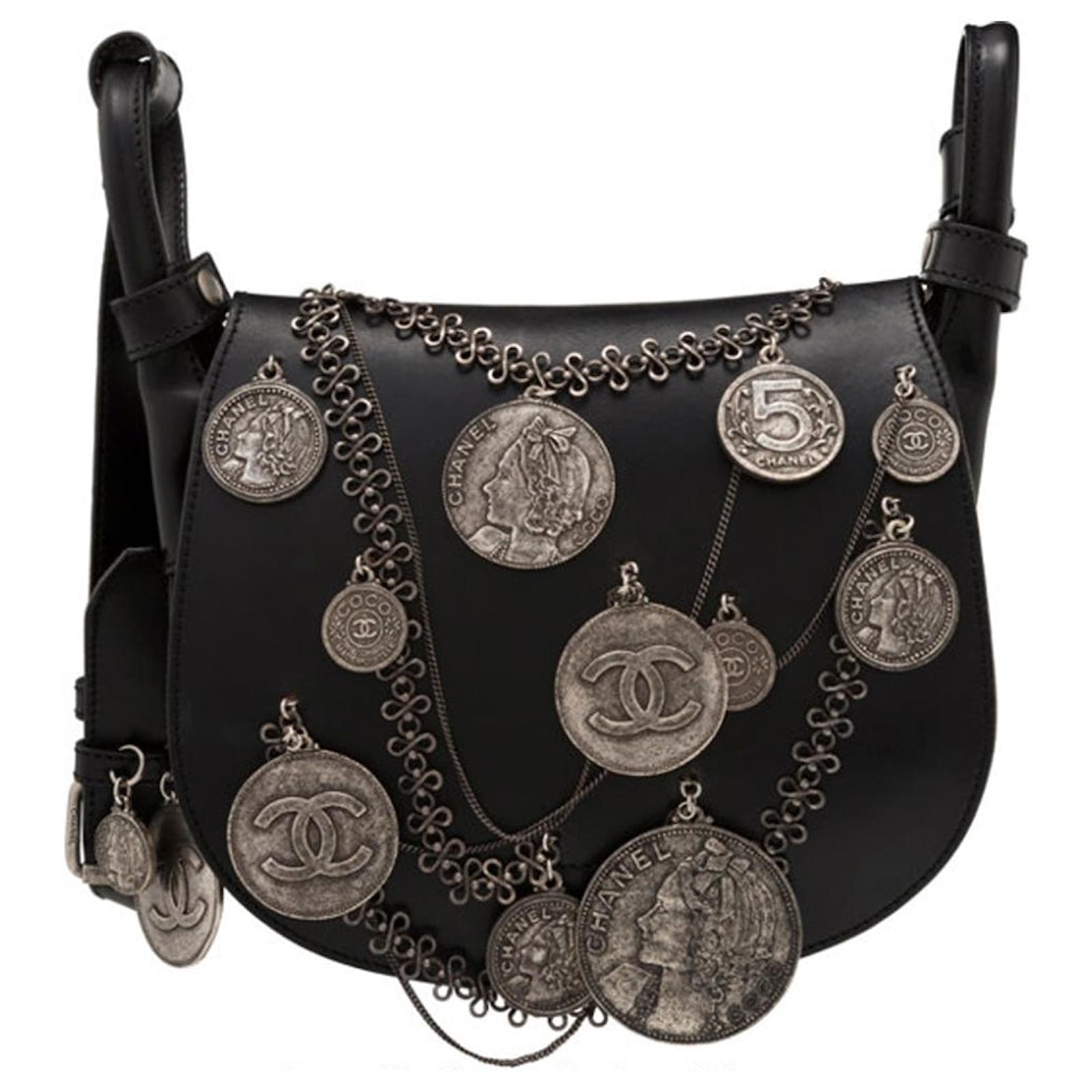Chanel Black Coin Medallion Saddle Leather Joli Closet
