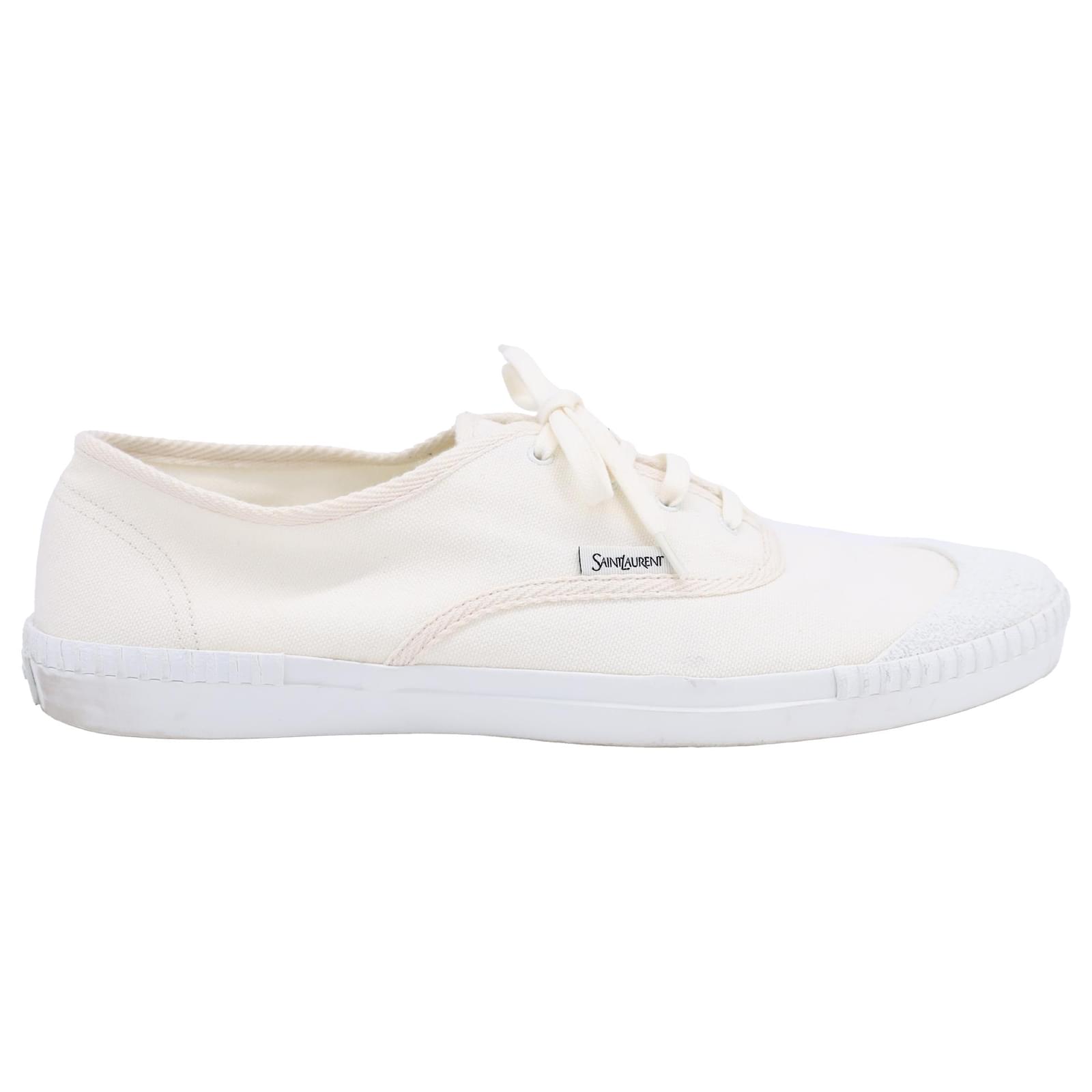 Saint Laurent Wes Lace-Up Sneakers in Cream Canvas White
