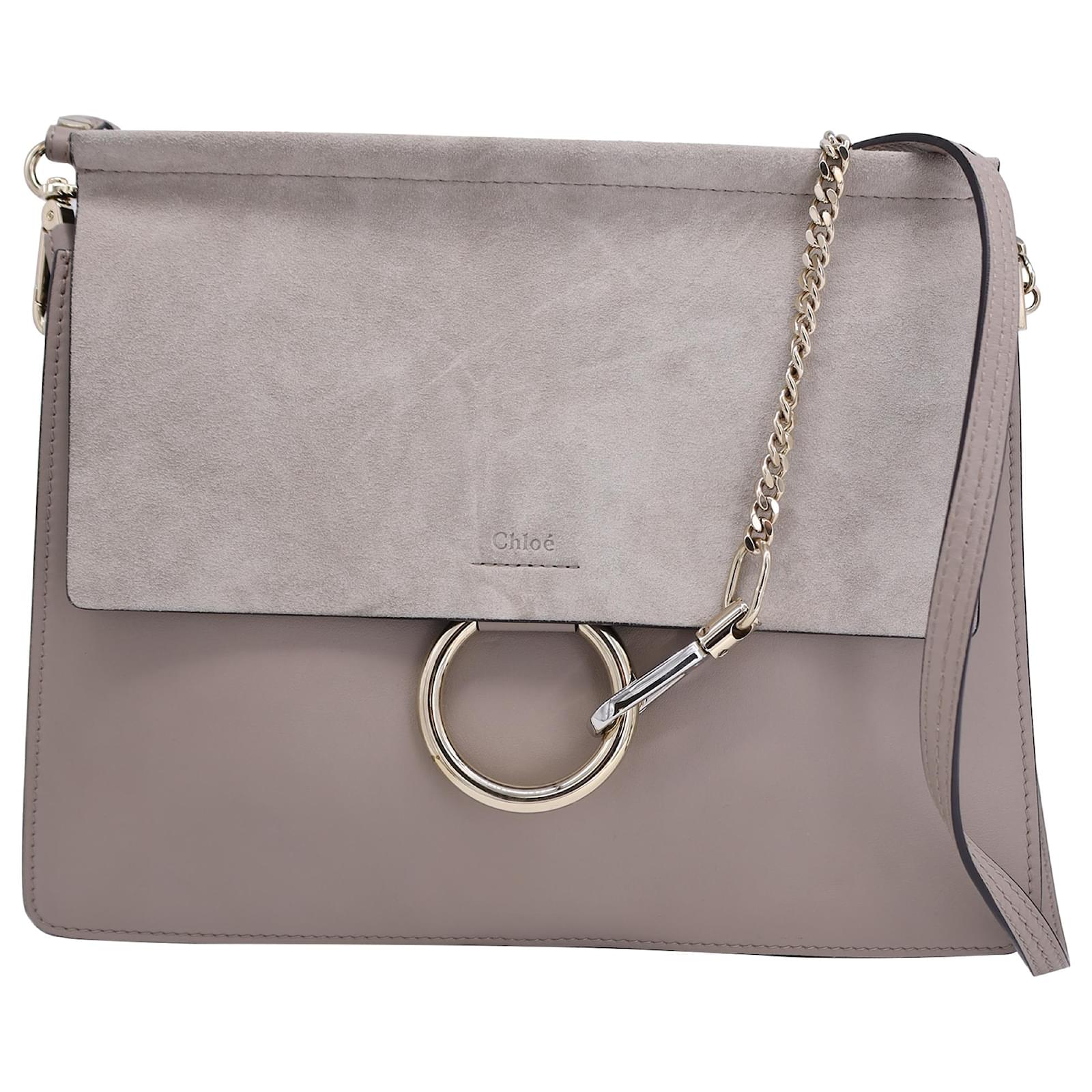 Chloé Chloe Medium Faye Bag in Greyish Beige Leather and Suede ref