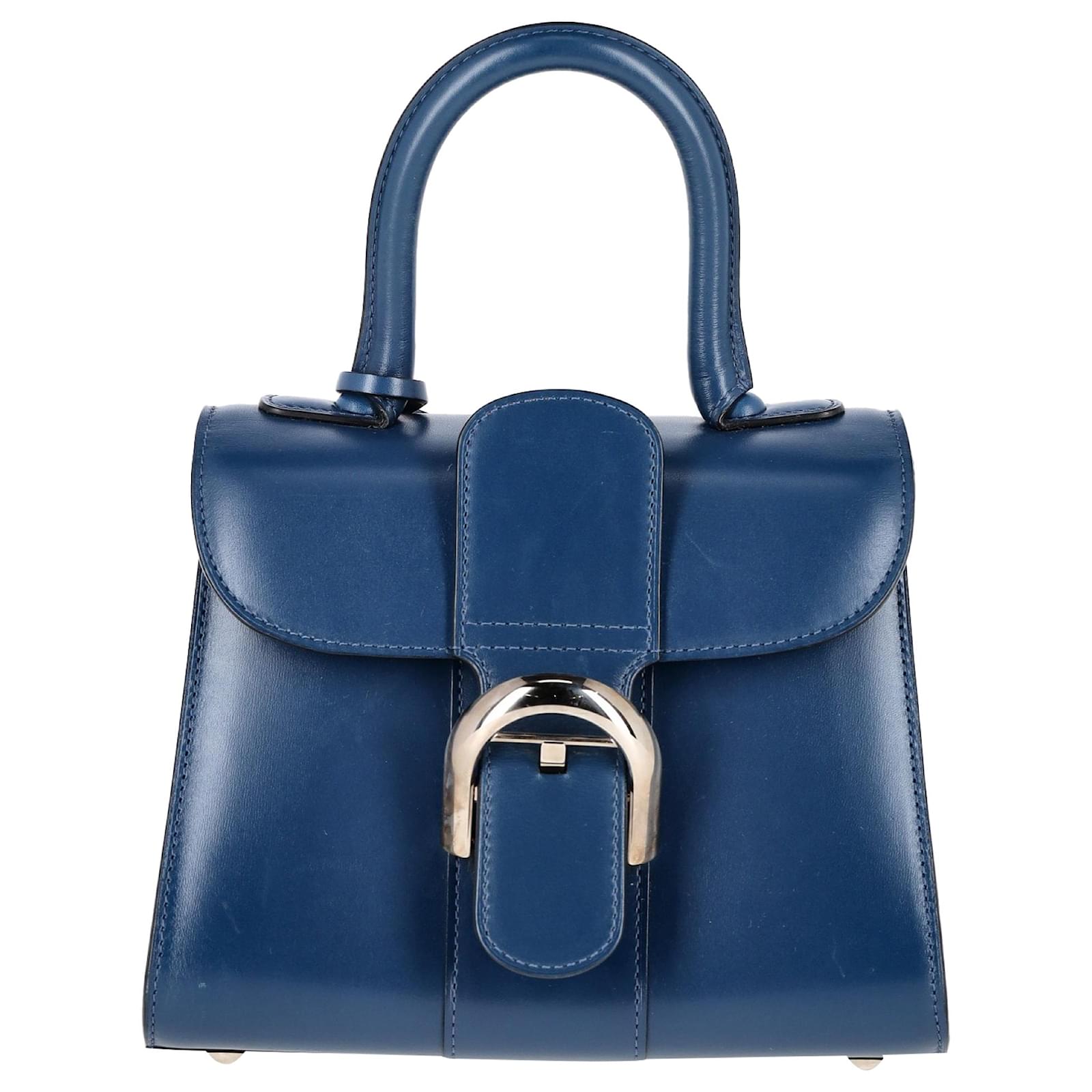 Delvaux Brillant Mini Box Bag in Blue Leather Pony-style calfskin