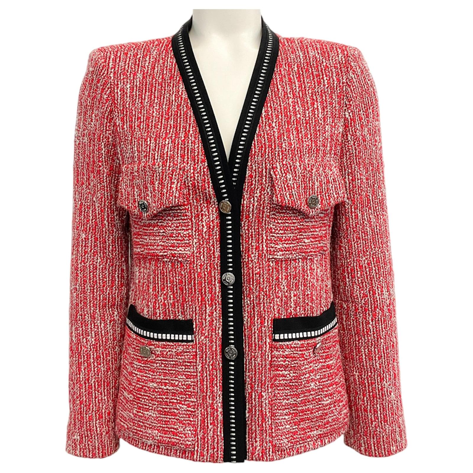 Chaqueta de tweed rojo negro Maje Roja Algodón