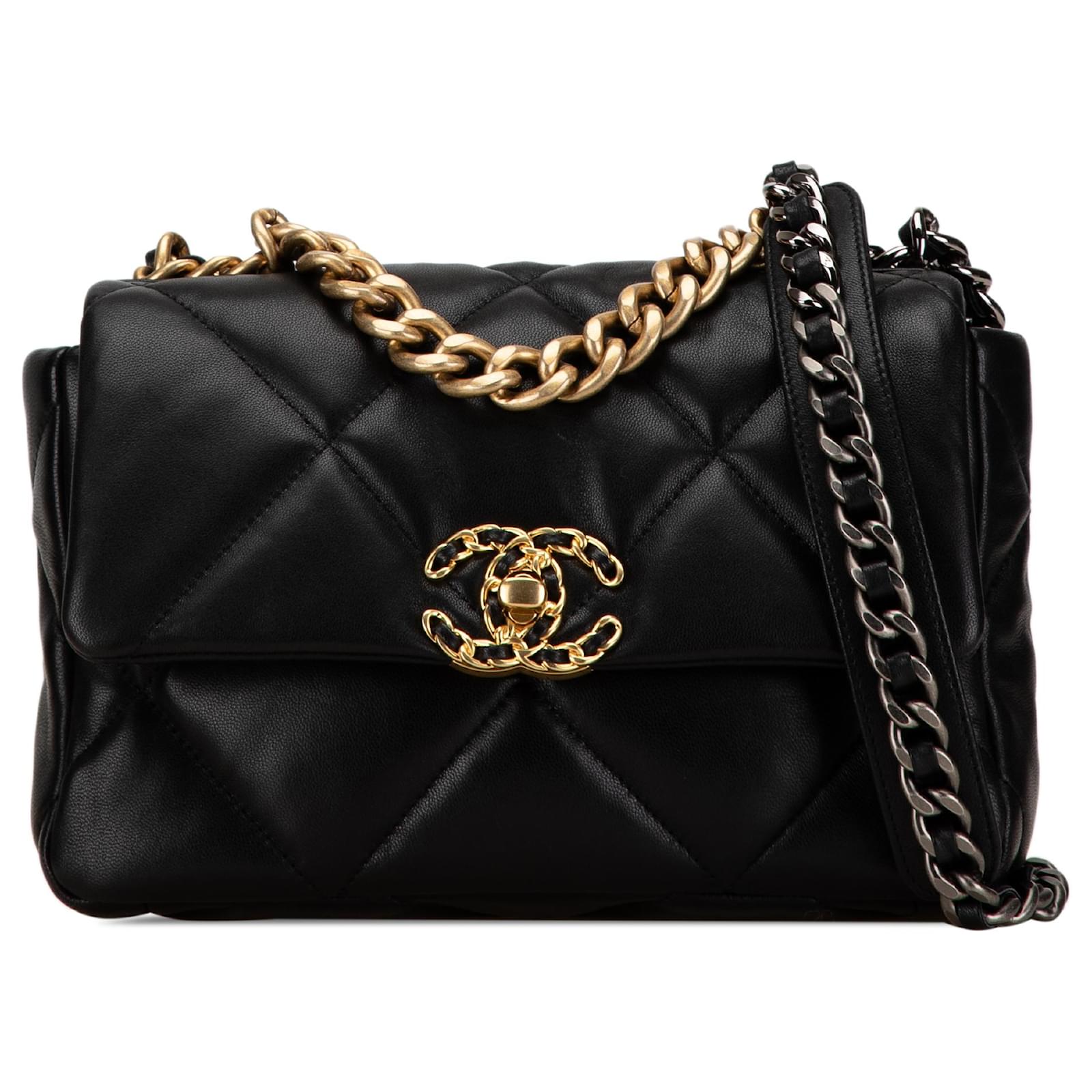 Chanel Black Medium Lambskin 19 Flap Leather ref.1604198
